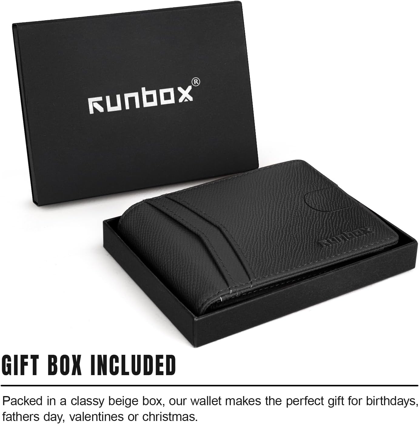 RUNBOX Wallet for Men Slim Rfid Leather 2 ID Window With Gift Box