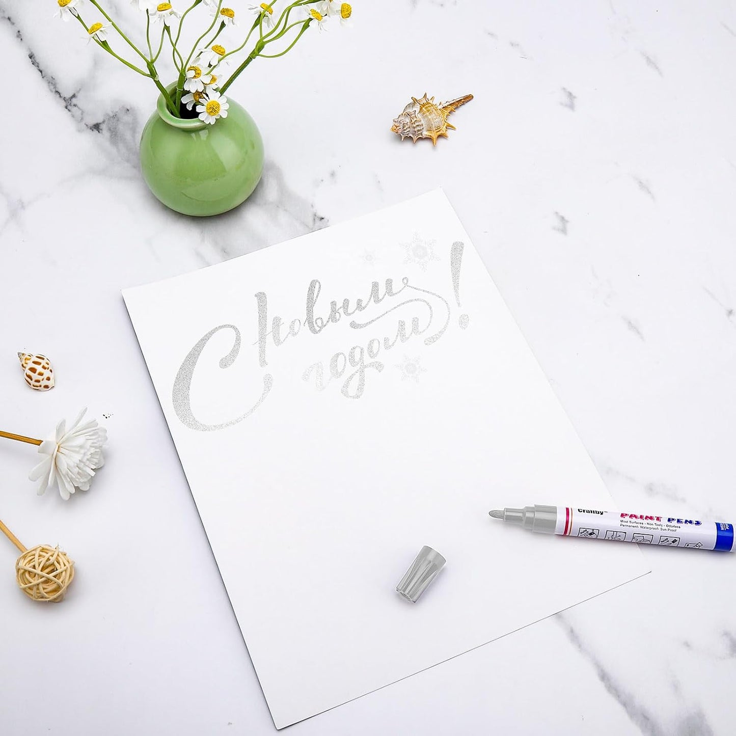 Silver Paint Markers, 5 Pack Oil-Based Waterproof Quick Dry Permanent Paint Pen Set for Rocks Painting, Wood, Fabric, Plastic, Canvas, Glass, Mugs, Metal, Tire, Stone, DIY Craft, Grey, Gray