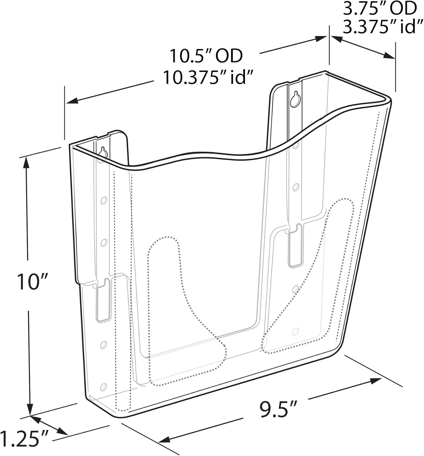 Azar Displays 250088-CLR-2PK Single Vertical Pocket Wall Mount File Holder, Clear (2-Pack)