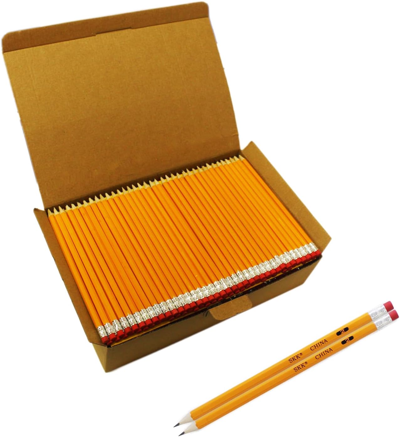 SKKSTATIONERY 200 Count Pre-sharpened #2 Pencils, HB Lead Bulk Box No. 2, Yellow Pencils with Erasers, for Back to school classroom office Supplies, Writing, Drawing and Sketching