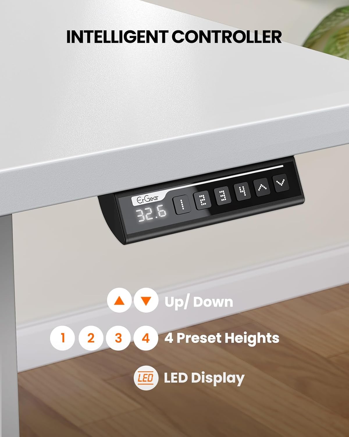 ErGear Electric Standing Desk, 48 x 24 inch Height Adjustable Sit Stand Up Desk, Computer Home Office Desk with 4 Memory Height Buttons, Two Pieces Desktop, White, EGESD110W