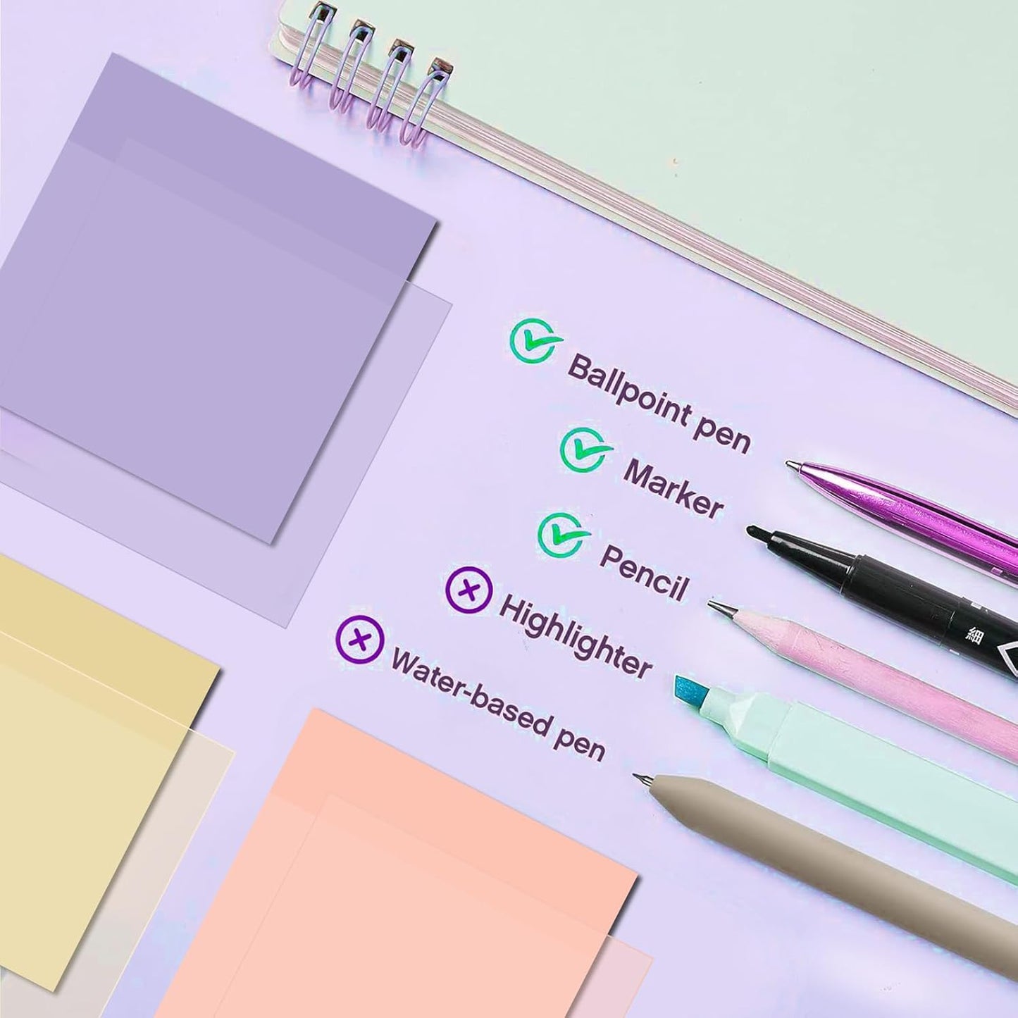 Jutom 39 Pcs Aesthetic Book Annotation Kit Highlighter with Pencil Case Bag Gel Pen Transparent Sticky Note Taking Bible Study College School Supplies(Dark Purple,Classic Style)