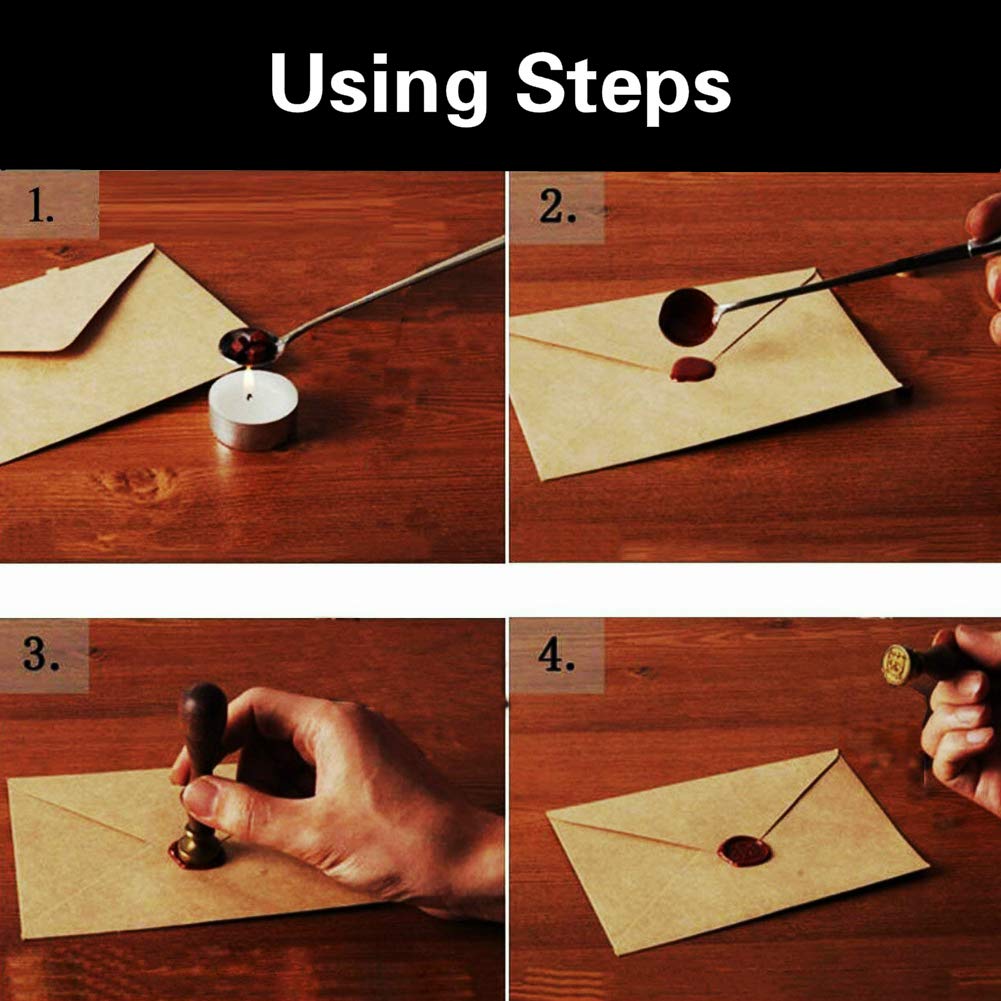 Starry Animal Wax Seal Stamp Set with 6 PCS Removable Brass Heads and 1 Wooden Handle - Retro Vintage Cat Deer Peacock Mermaid Flamingo Rabbit Sealing Wax Stamps