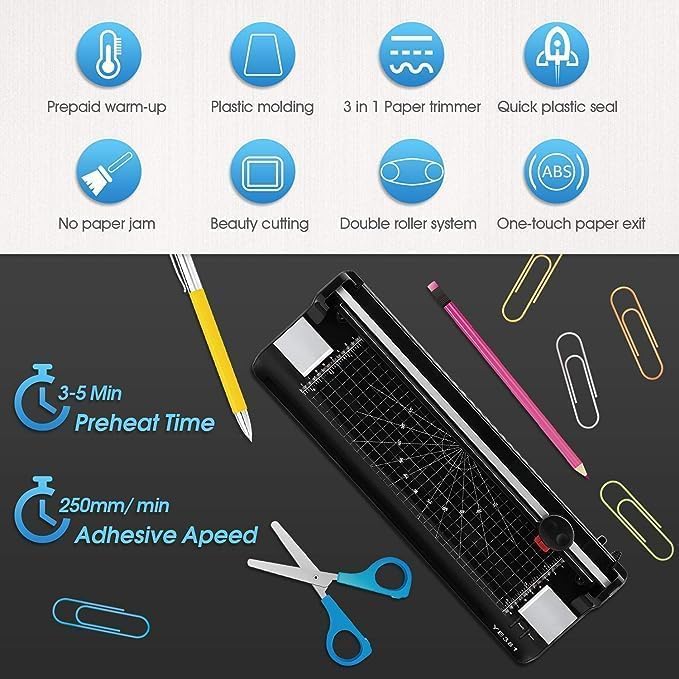 Laminator Machine for A3/A4/A6, YE381 13inch Thermal & Cold Laminating Machine for Home Office School Teacher Use with 150 Pouches, Paper Trimmer and Corner Rounder