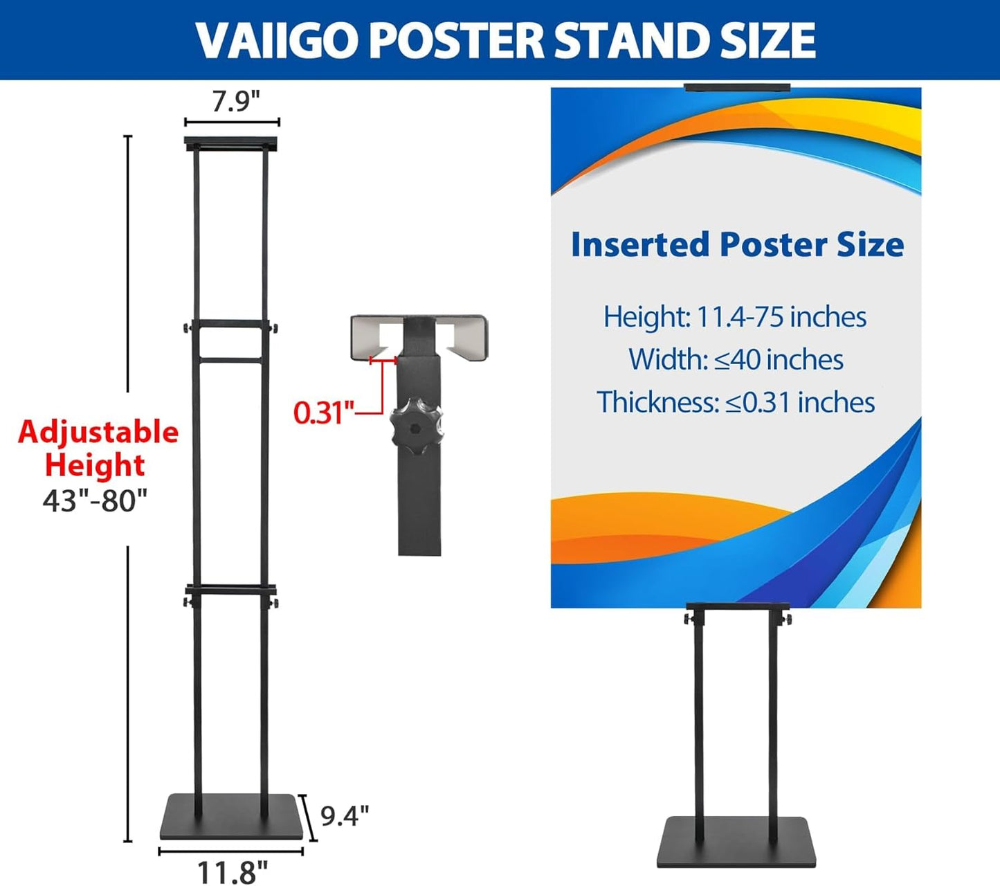 Pedestal Poster Sign Stand for Double Sided Display, Adjustable Poster Board Stand Height Up to 80", Heavy Duty Floor Standing Sign Holder for Board, Foam, Banner Display Stand, Black 1Pack