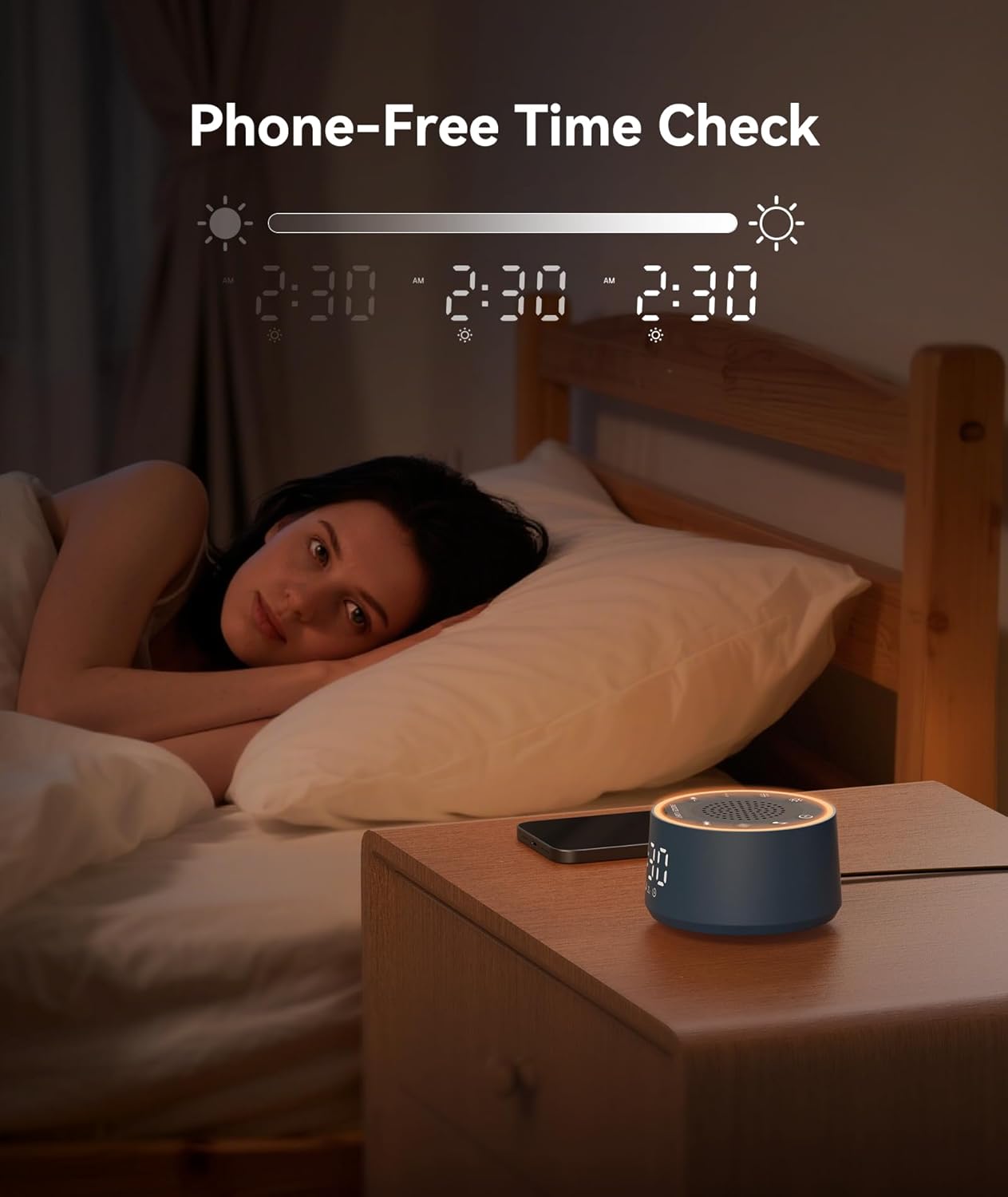 Dreamegg Sound Machine & Alarm Clock - White Noise Machine with 7 Wake-Up Sounds, 0-100% Dimmable, Night Light, Sound Machine for Sleeping, Office, Home, Travel Essentials Gift, Navy