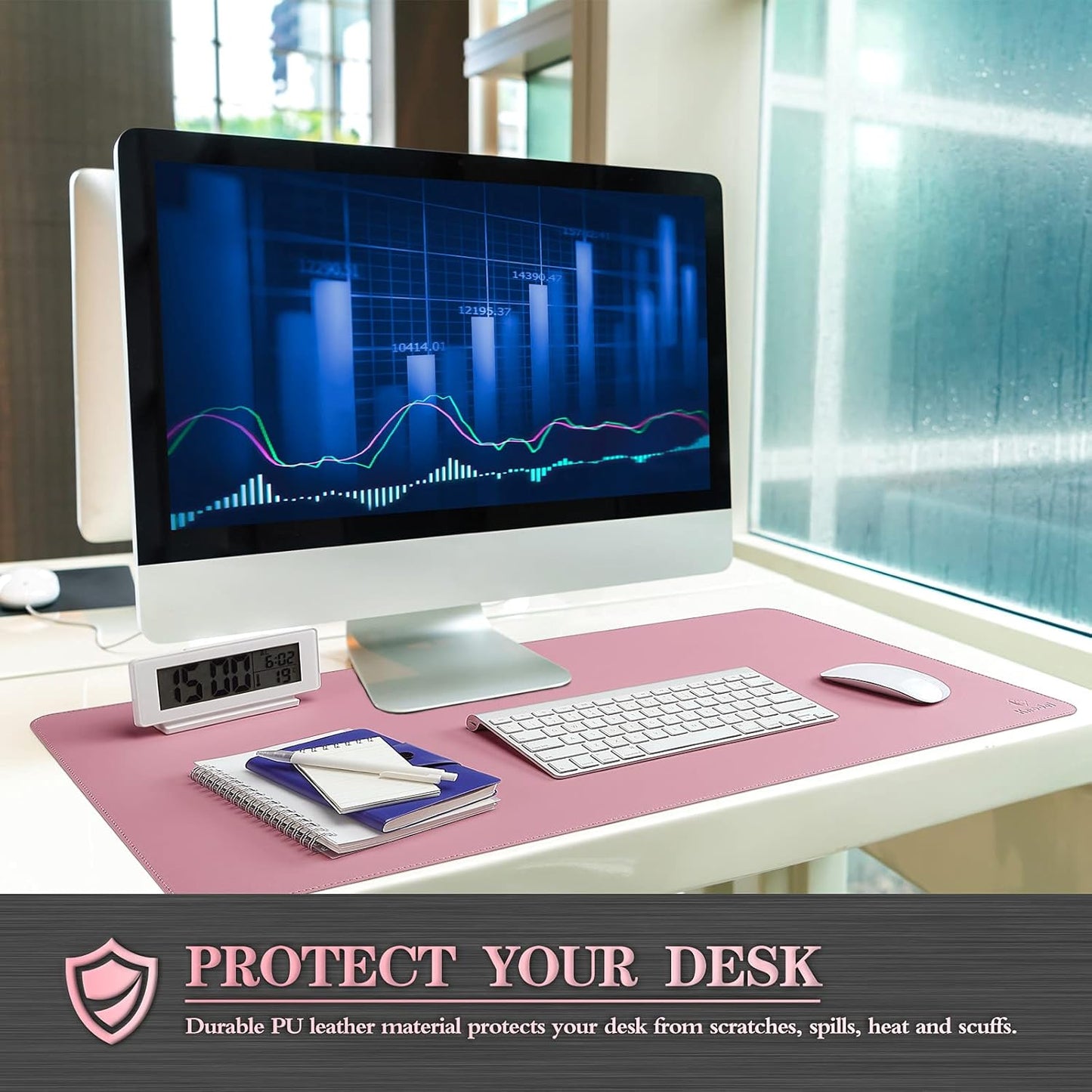 K KNODEL Desk Mat, Blotter, Dual-Sided Office Desk Pad, Waterproof Desk Mat for Desktop, Desk Blotters, PVC Leather Pad Protector (Purple, 23.6" x 13.8")