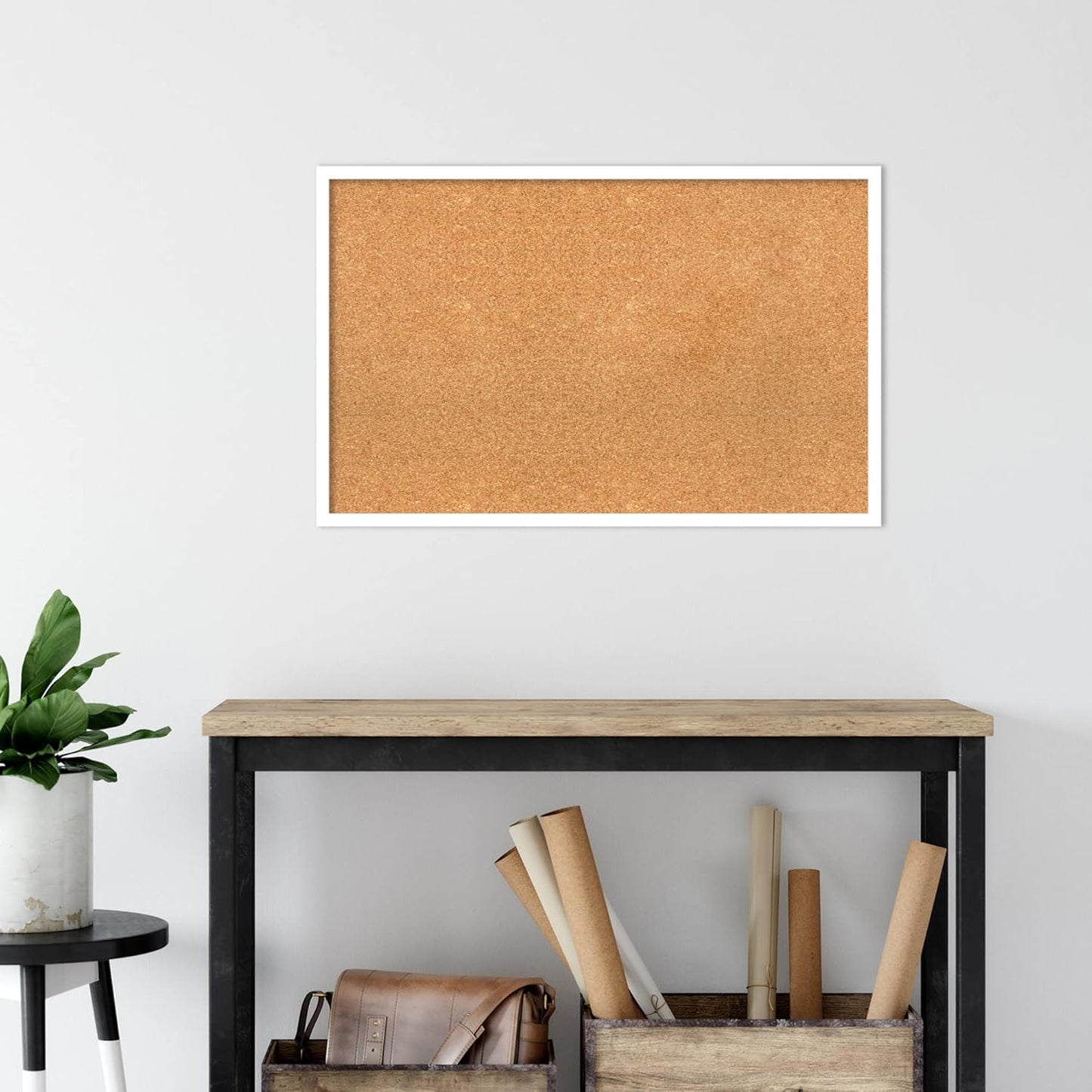 Amanti Art Natural Cork Board for Wall, 21x33 Vision Board with White Frame, Large Corkboard Office Decor for Home Organization, Modern Corkboard Pinboard to Display Items for Home Organization in