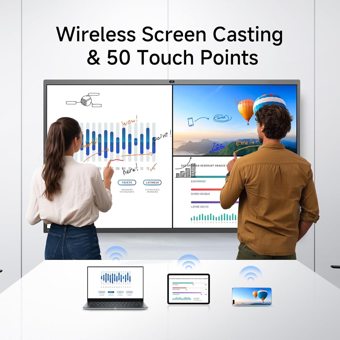 Horion Smart Board, 86" 4k Digital Whiteboard with 48MP Camera, Google EDLA-Certified Android 13 All in One 50-Point Multi-Touch Smart White Board for Office and Classroom (Board & Wall Mount Only)