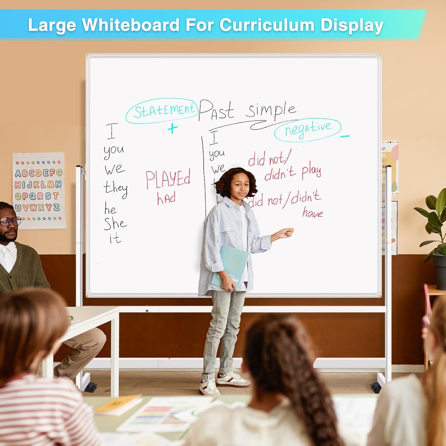maxtek Rolling Whiteboard 60x48, Large Double-Sided White Board Dry Erase on Wheels, Giant Magnetic White Board Standing for Office, School, Home Office, Homeschool (Sliver)