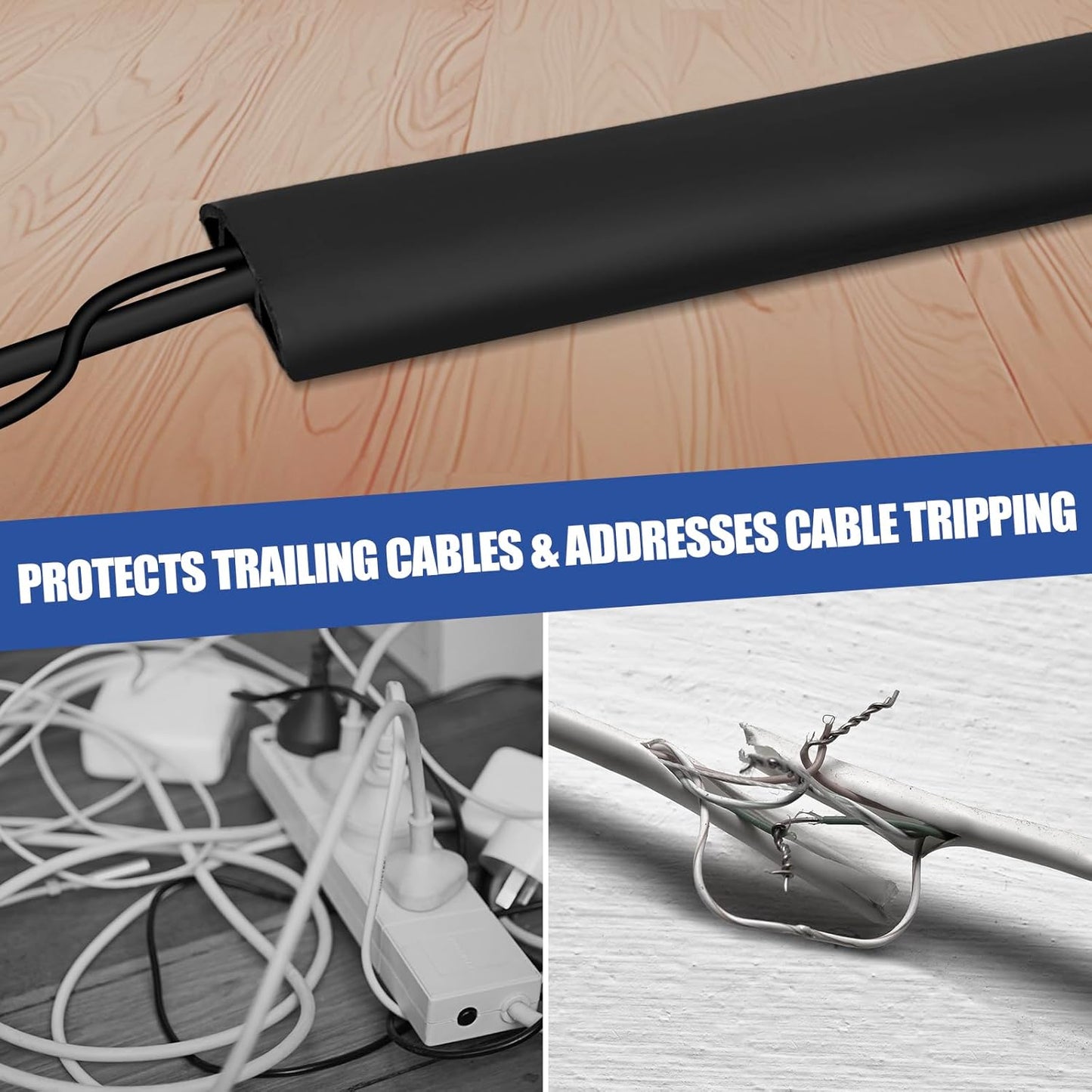 Floor Cord Cover Self Adhesive Cord Hider,3.3FT Cable Management, Extension Strip Protector for Wires, Prevent Cable Trips for Offices, Gyms, Exhibitions Cavity:0.51"(W) x 0.3"(H) Black