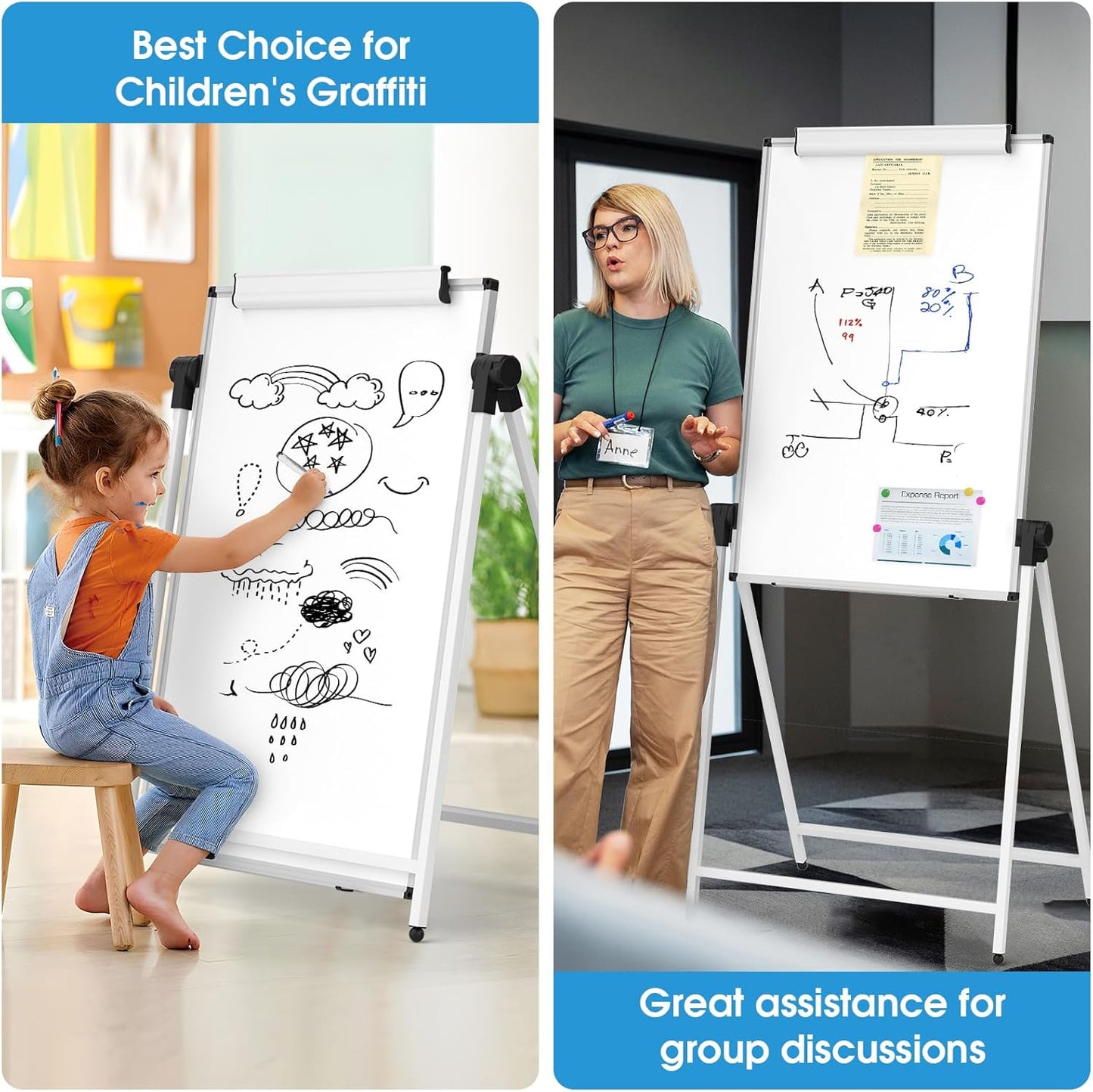 MaxGear Large White Board Easel Stand, 40" x 28" A-Stand Double Sided Magnetic Dry Erase Board with Height Adjustable and 360° Rotation, Portable Classroom Easel for School or Teaching at Home, Office