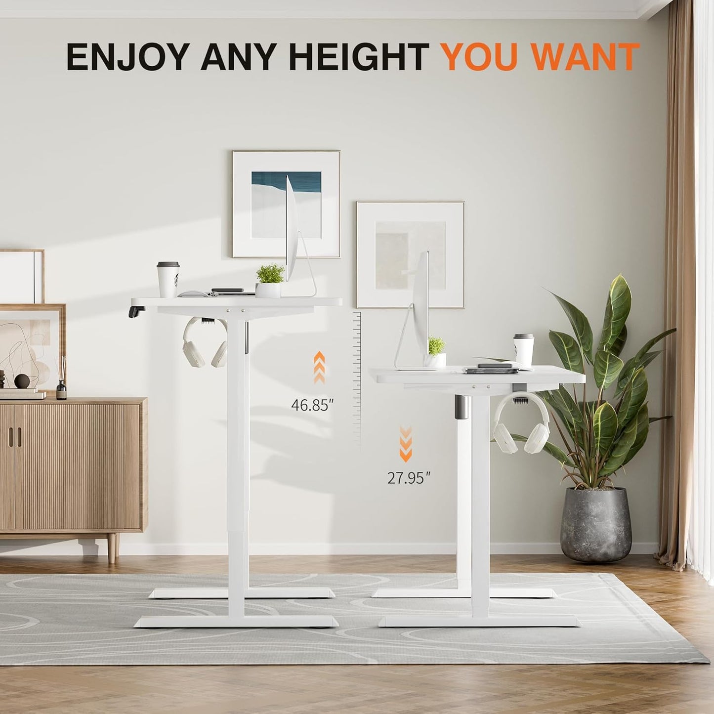 Furmax Electric Standing Desk, 39 x 24 Inches Height Adjustable Desk with Removable Casters, Home Office Computer Desk (White)