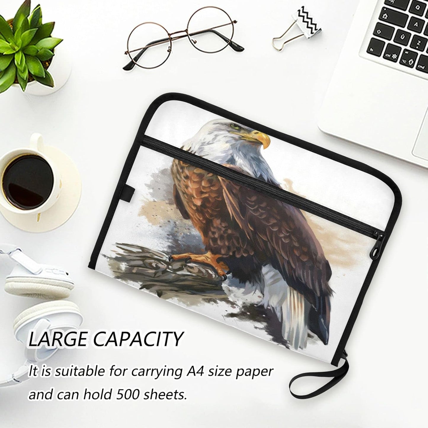 Bald Eagle Expanding File Folder 13 Pockets with Zipper Expandable Filing Folders Accordion Document Files Organizer for A4 Letter Size Paper