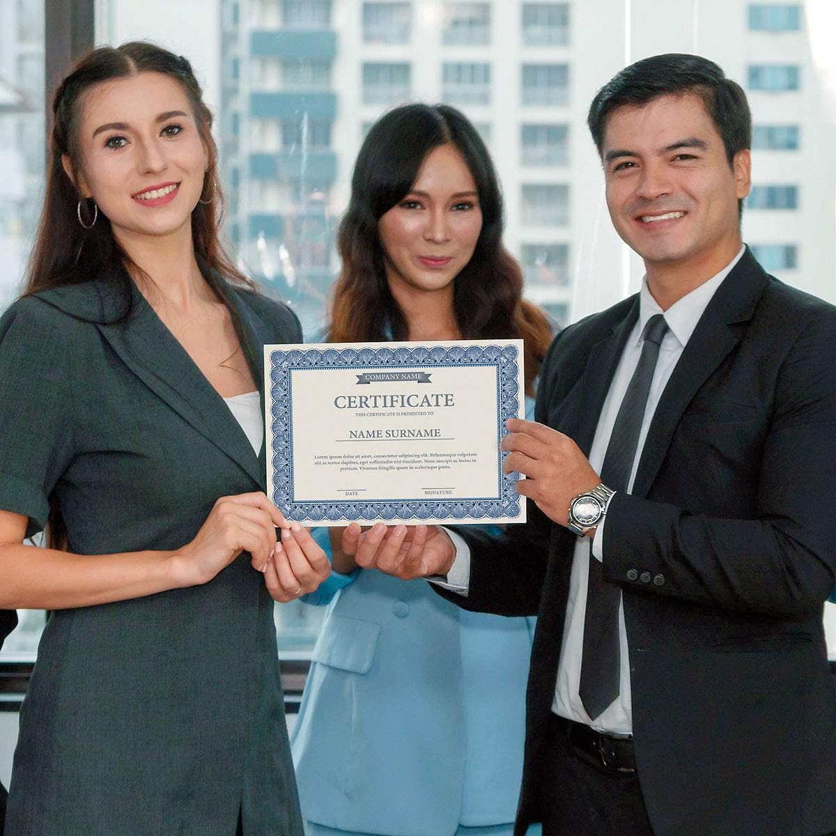 Elite Blue & White Parchment Certificate Papers - Pack of 100, Laser Printer Compatible, for Office, Business Awards, Graduation, School Diplomas, 8-1/2" x 11" on 60 lb. Text Stock