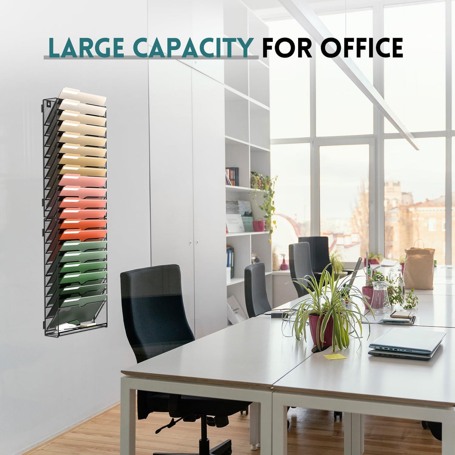 SUPEASY 21-Tier Wall File Organizer Mesh Office Mail Holder, Hanging Wall Organizer Magazine Rack for Office Assembly Needed, Black