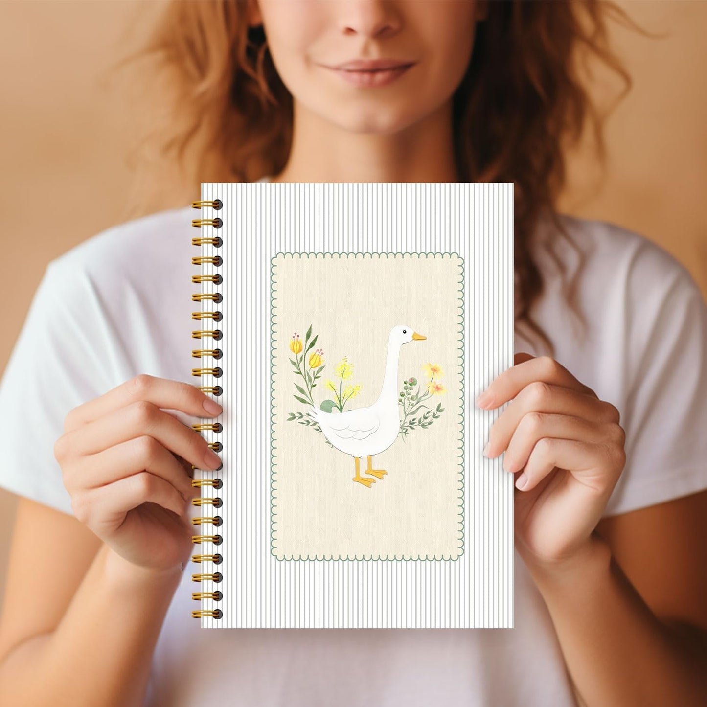 Guymn Sage Green Floral Goose Notebook, Cottagecore Flower Goose Journal for Kids Girls, Geese Animal Lover Gifts Hardcover Spiral Notebooks Journals 5.5x8.3 Inch