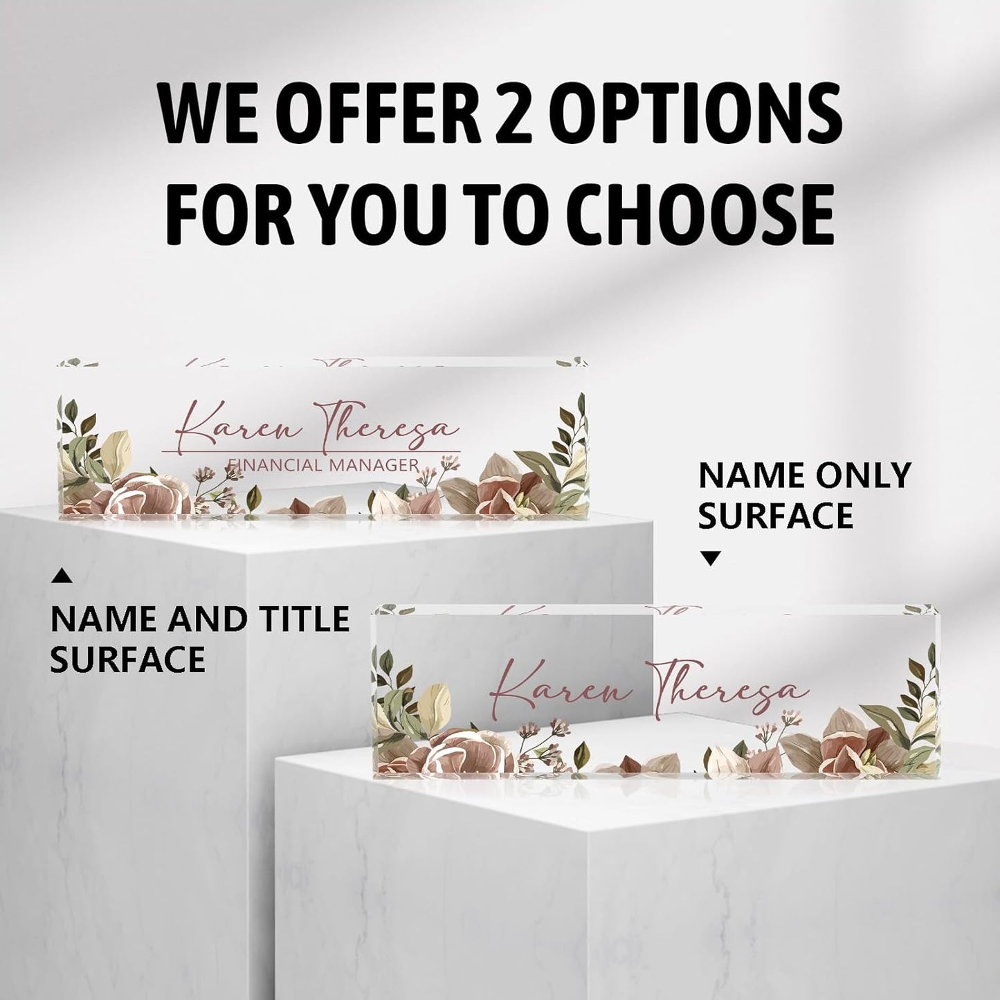 Custom Office Name Plate, Personalized Gifts for Women & Men, Appreciation Gifts for Employees, Office Desk Accessory (Tea Colored Flower)