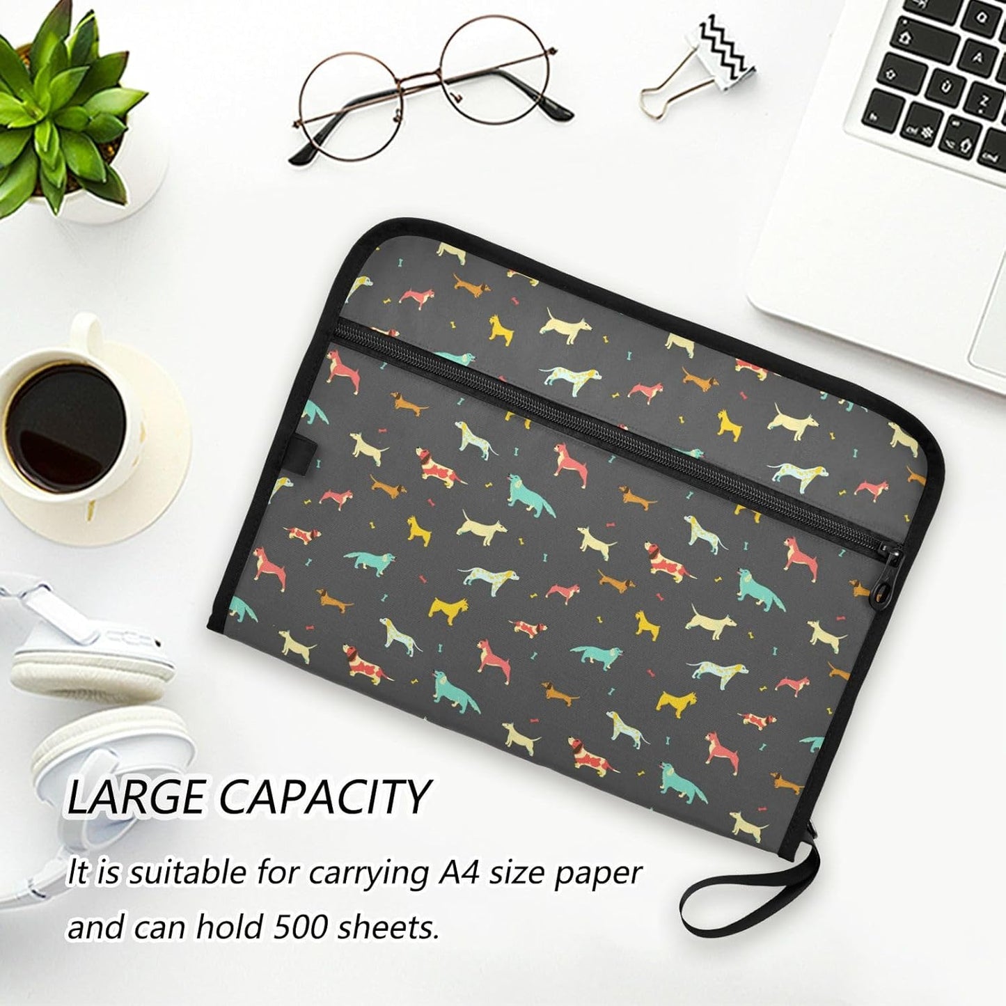 Gredecor 13 Pockets File Folder Organizer A4/Letter Water Resistant Dachshund Dog Black Document Bag with Zipper Filing Folder Expanding File Pouch Storage for School Office