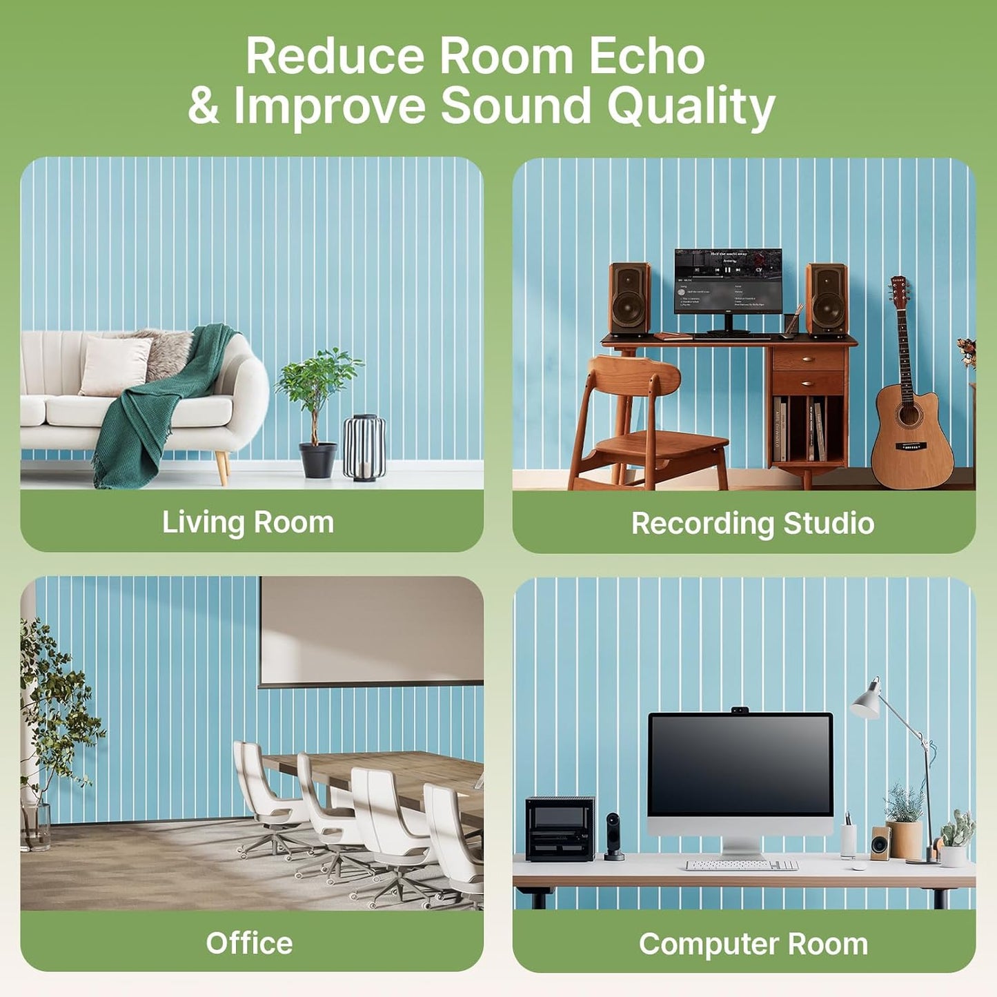 Acoustic 4 Pack Soundproofing UV Print Panels, 47.2” x 23.6” x 0.4” Adhesive Noise Dampening Wall Panels for Home Studio, Office, Gaming Room, and Theater(Blue)