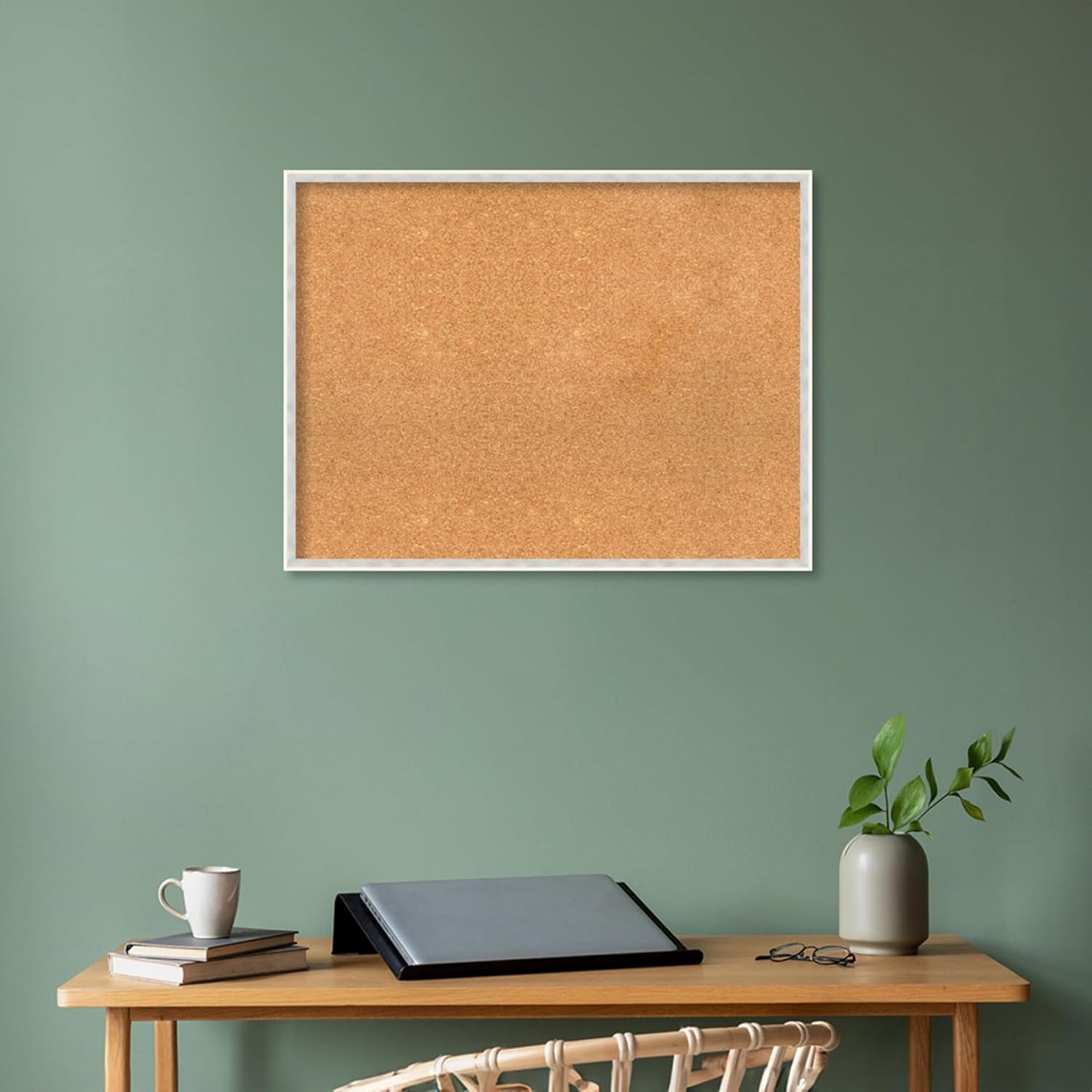 Amanti Art Natural Cork Board for Wall, 25x33 Vision Board with White Frame, Large Corkboard Office Decor for Home Organization, Modern Corkboard Pinboard to Display Items for Home Organization in