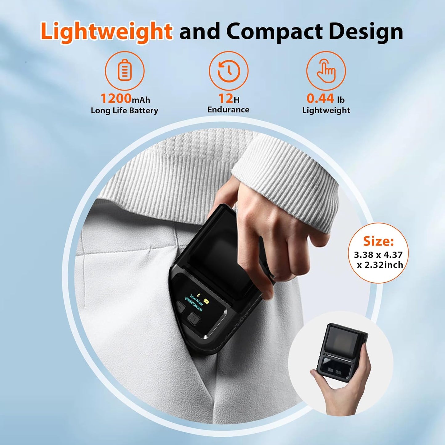 Phomemo M120 Label Maker, 2 Inch Barcode Printer, Portable Thermal Label Maker for Small Bussiness, Barcode, QR Code, Name, Address, Logo, Clothing, Office, Home, Sticker Printer for Phone/PC/Tablet