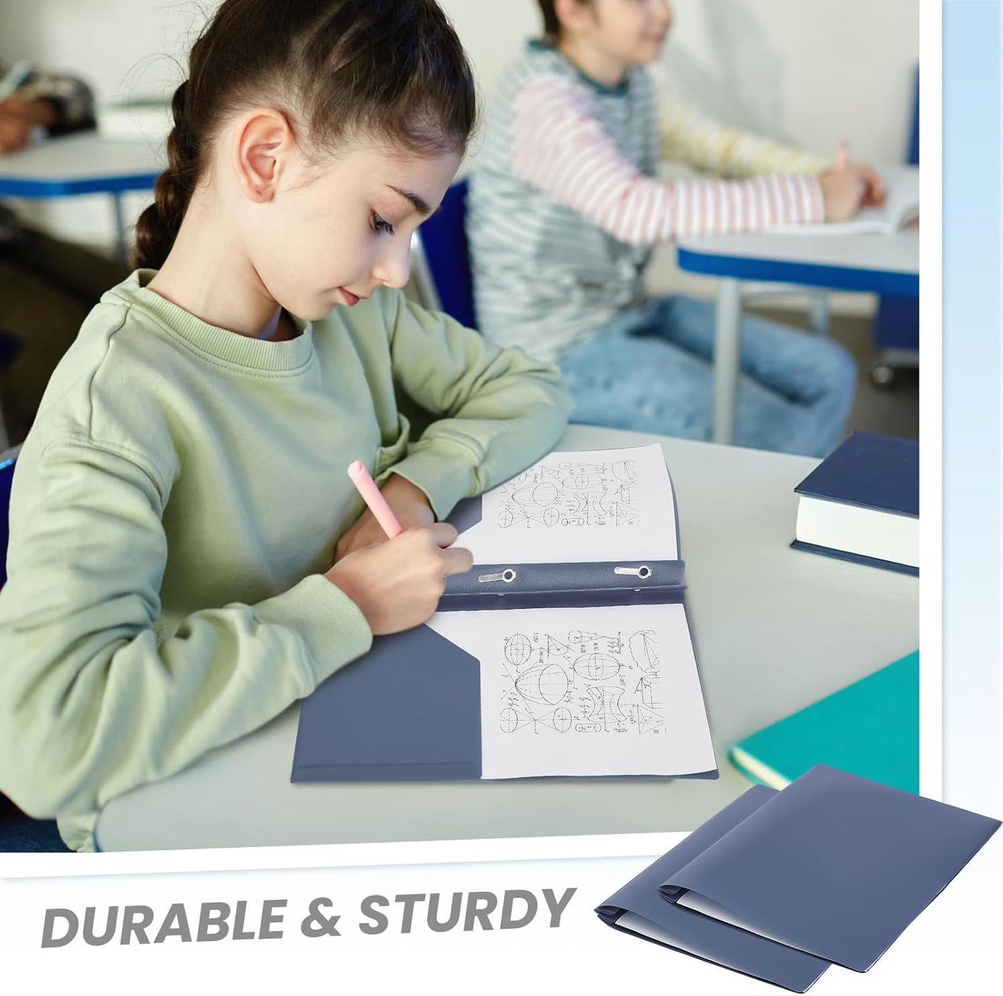 Lincia 100 Pcs Plastic Folders with Pockets and Prong Folders with Prongs Plastic Folders with 2 Pockets Pocket Folders for Office, School for Students, Teachers, Office Workers (Grey Blue)