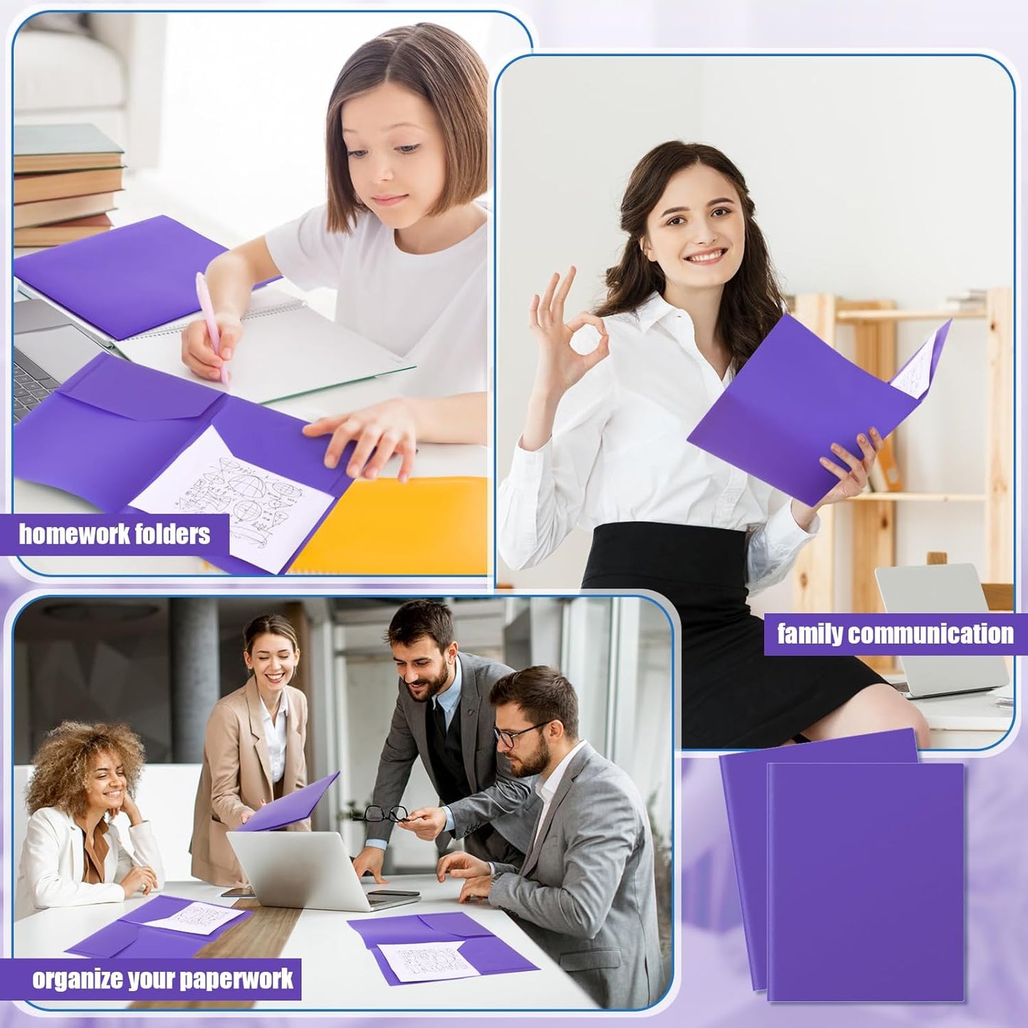 Gueevin 24 Pcs Plastic Folders with Pockets, Back to School Two Pocket Folder Fit Letter Size, Heavy Duty School Business Card Holder for Home Office, 11. 61 x 9. 45 Inches (Purple)