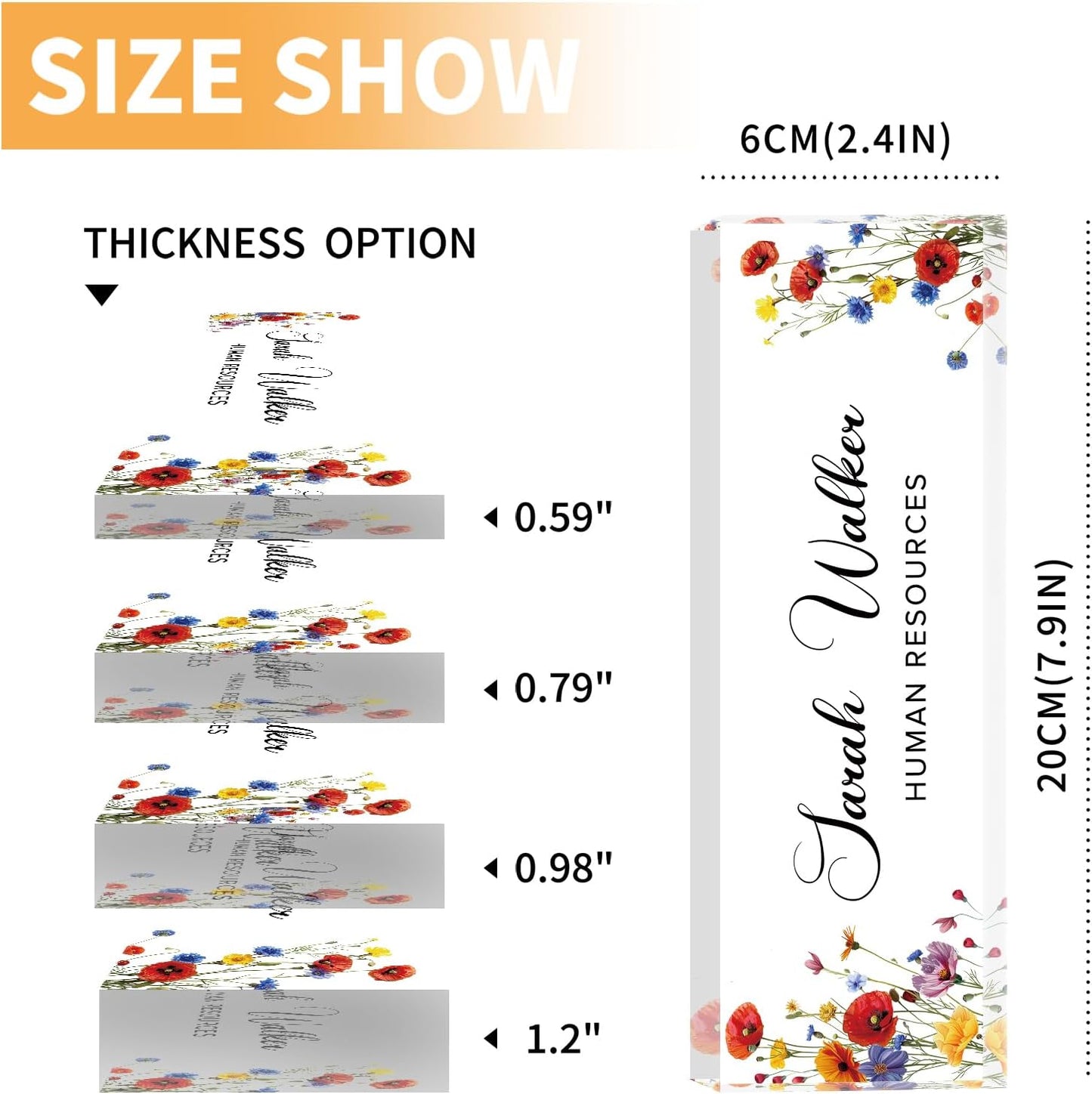 Name Plate for Desk, Desk Name Plate Personalized, Flowers Office Decor for Women Men, Acrylic Desktop Accessories, Office Gifts for Boss Nurse Teacher Coworker, Employee Appreciation Gift (Pink/Blue)