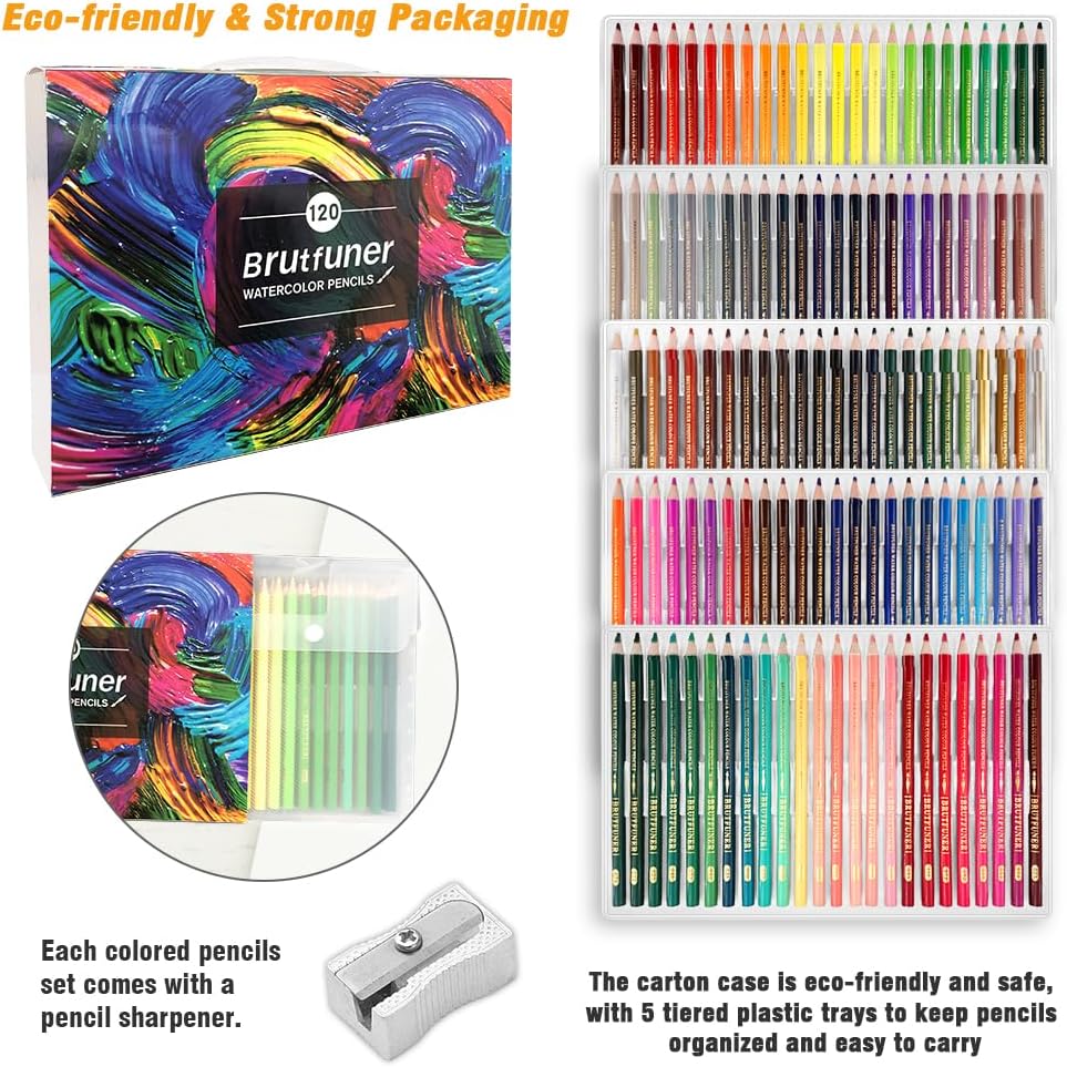 LBW Watercolor Pencils 120 Professional Water Colored Pencils for Adult Coloring Book Blending Sketching