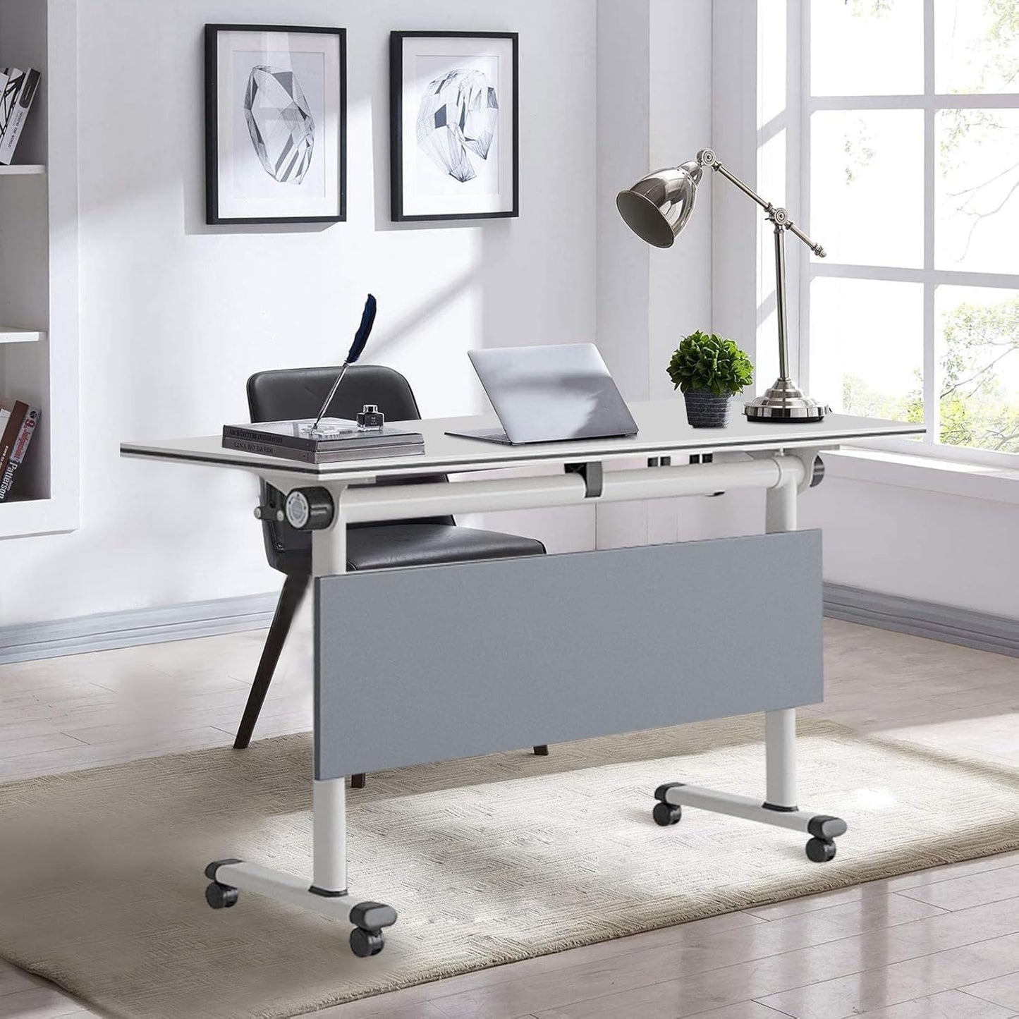 Conference Table,Folding Conference Tables Modern White Conference Room Table with Wheels, 2-10 Persons,for Office, Meeting Room (2, 1619YH, 55IN)