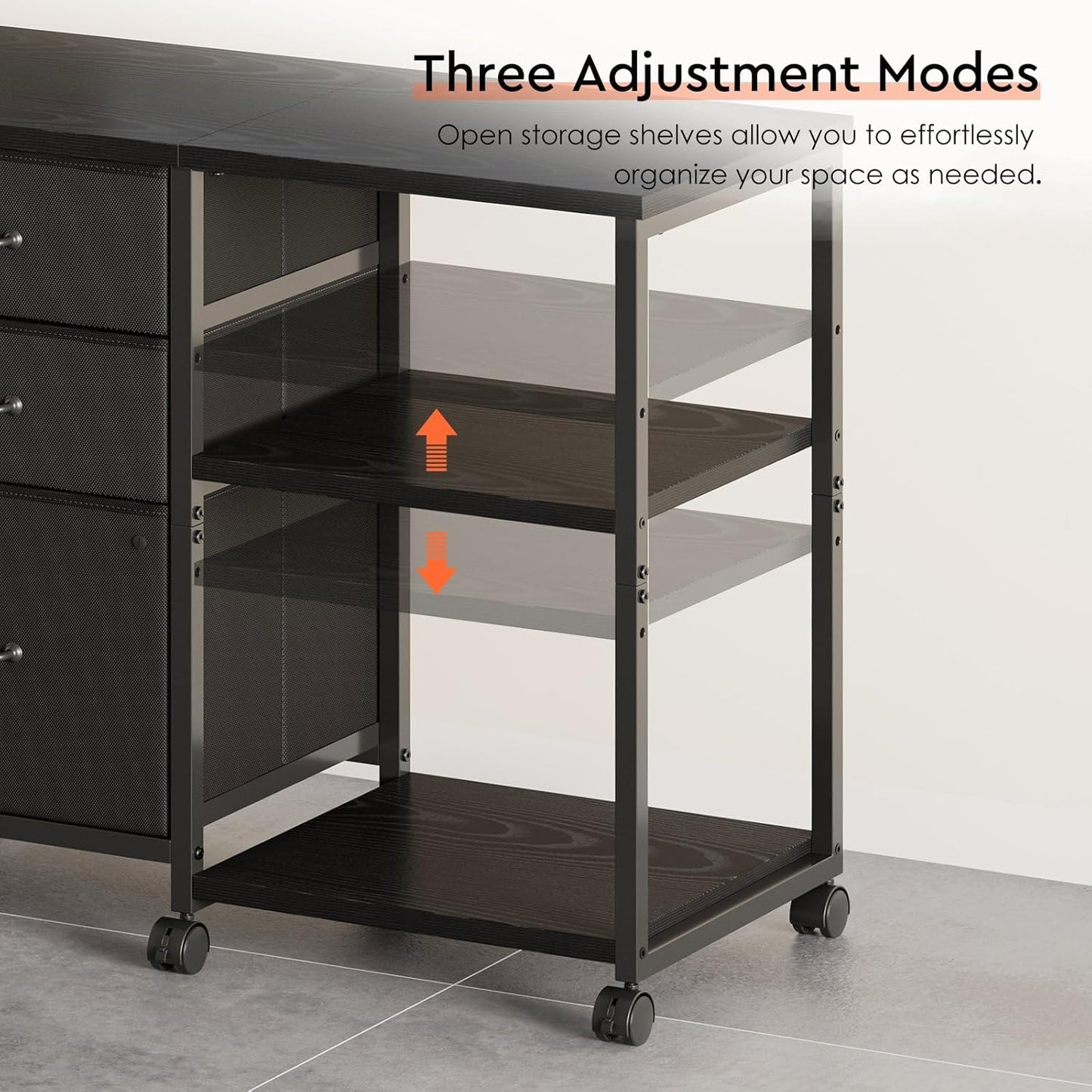 3 Drawer File Cabinet with Wheels Rolling Printer Stand with Open Storage Shelf Fabric Lateral Filing Cabinet for Home Office,Black