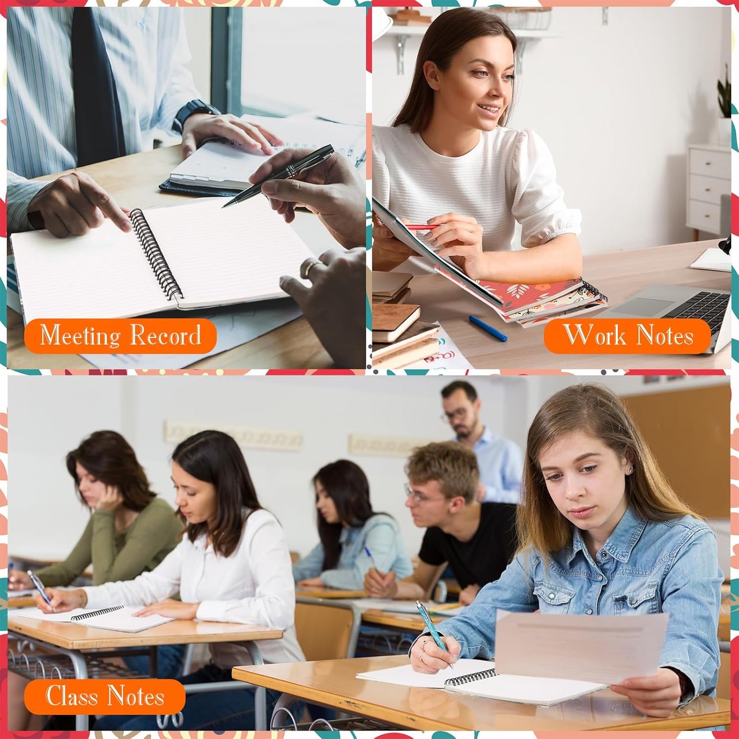 Fuutreo 12 Pcs Spiral Notebook for Work A5 8.3 x 5.7 Inch College Ruled Spiral Journal Notebook Kraft Cover Ruled Paper, 12 Color, 60 Sheets, 120 Pages for Office School(Floral Color)