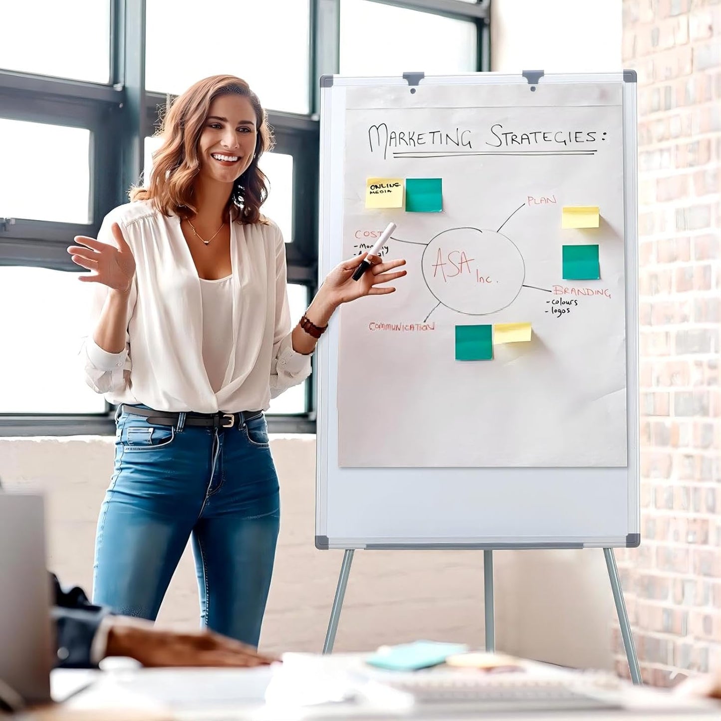 MAKELLO White Board with Stand, Portable Whiteboard Easel 3'x2' for Office Classroom Home School, Adjustable Height, Aluminum Frame, 36x24in