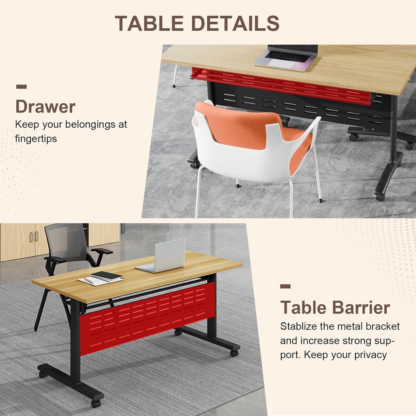 Folding Conference Room Table, Modern Conference Tables with Wheels, Large Rectangular Mobile Training Tables for Office Classroom, Foldable Modular Boardroom Seminar Table Maple (10pack L47.2in)