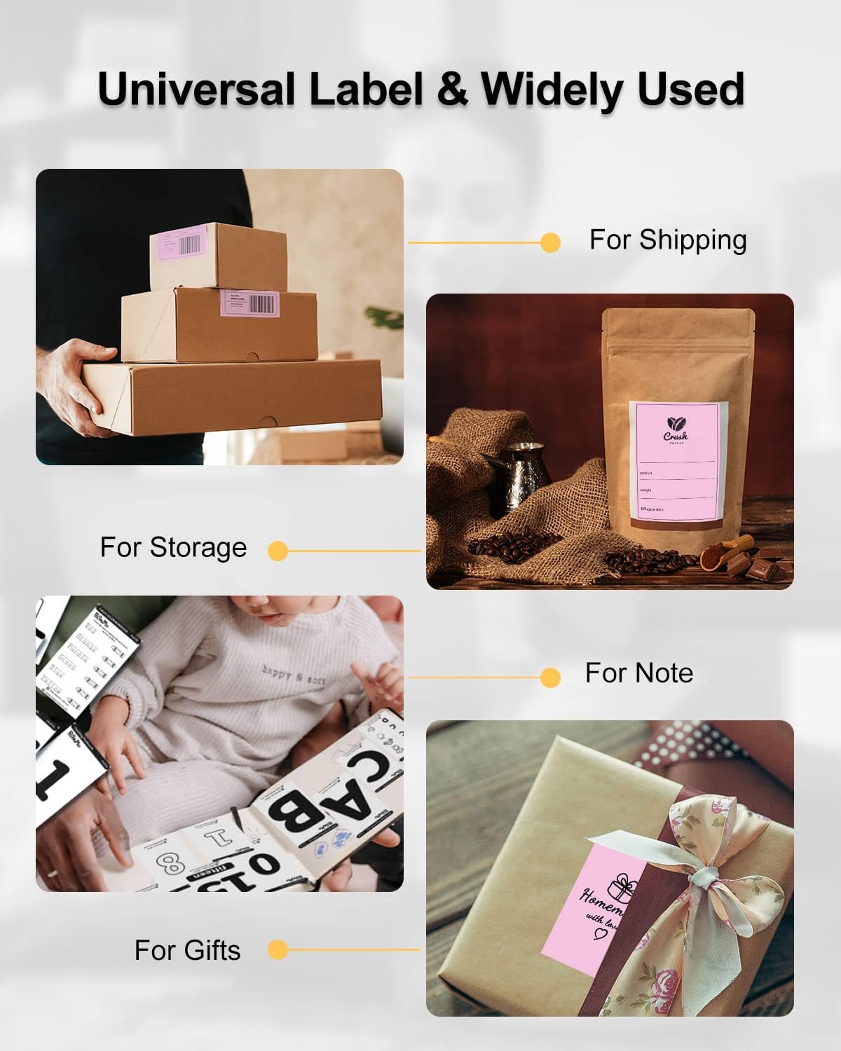 Phomemo 4x6 Thermal Label Printer Paper - 500 PCS Pink 4"x6" Fan-Fold Shipping Supplies Labels - Water/Oilproof Label Stickers - Permanent Adhesive Thermal 4x6 Labels for Small Business Supplies