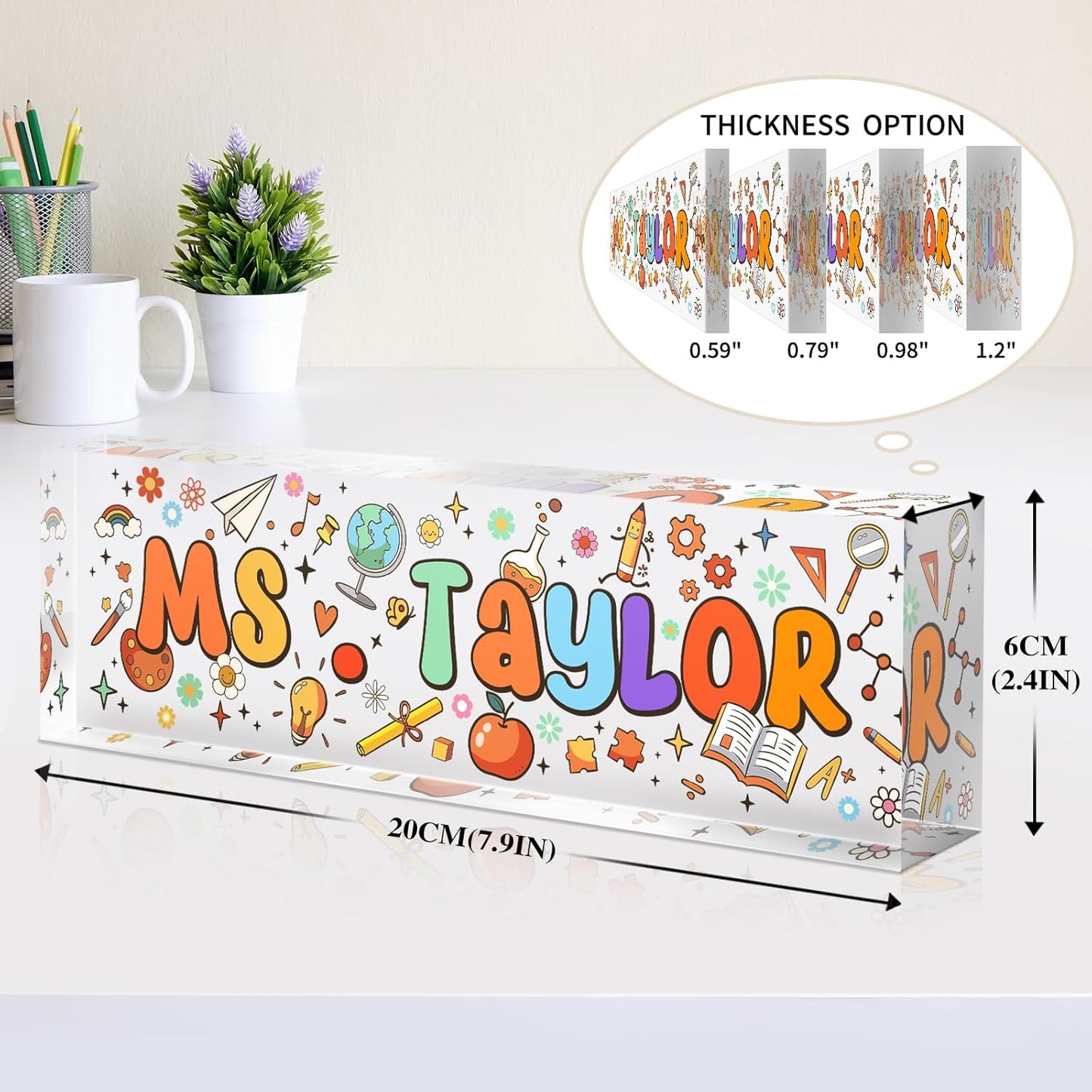 Custom Name Plate for Desk, Acrylic Office Decor For Women Men, Personalized Office Desk Accessories, Teacher Employee Appreciation Gifts For Social Worker Boss Coworkers (Teacher Gift)