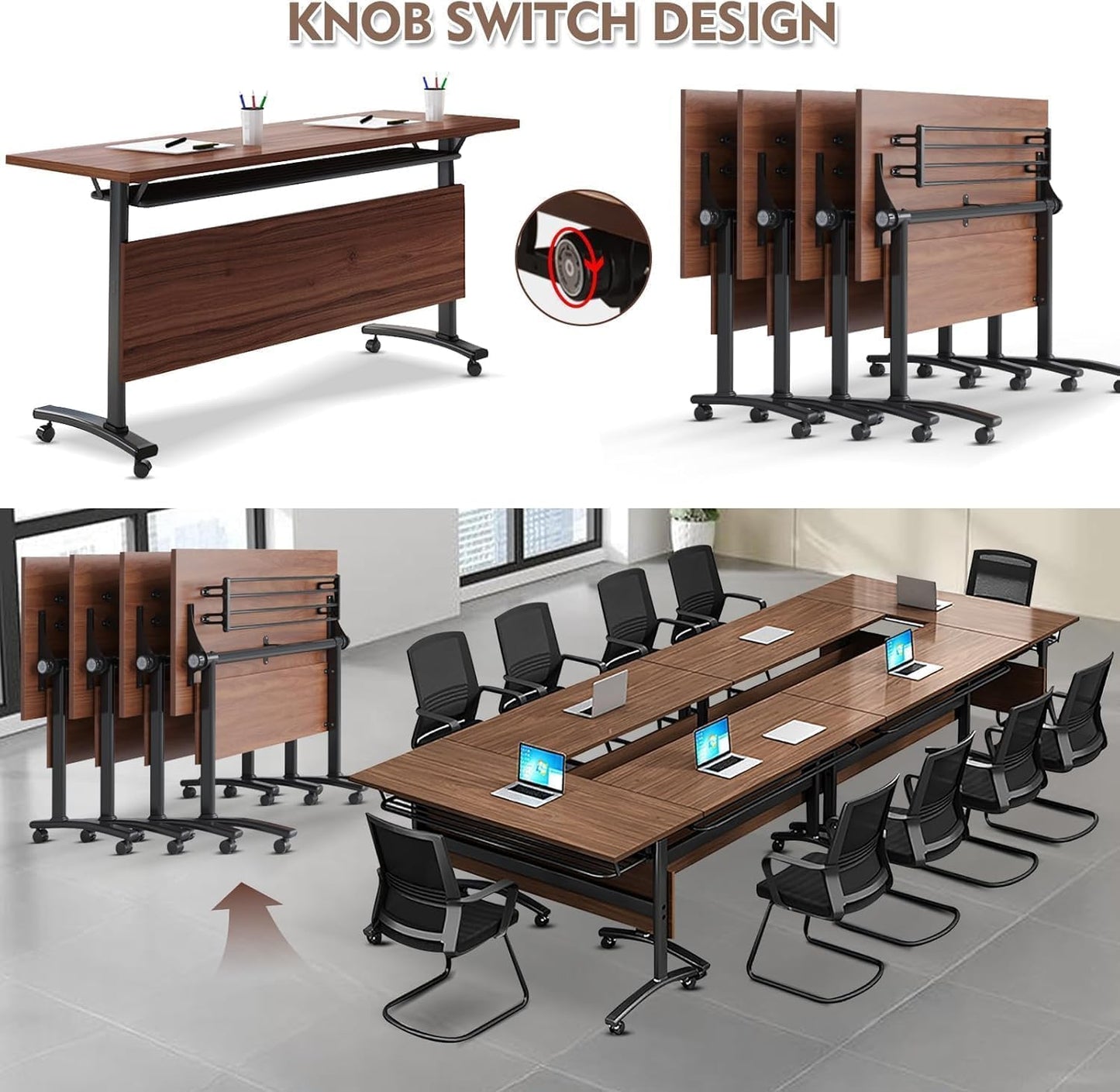 Conference Table,Folding Conference Tables Modern White Conference Room Table with Wheels, 2-10 Persons,for Office, Meeting Room (4, 1619YHT, 47IN)