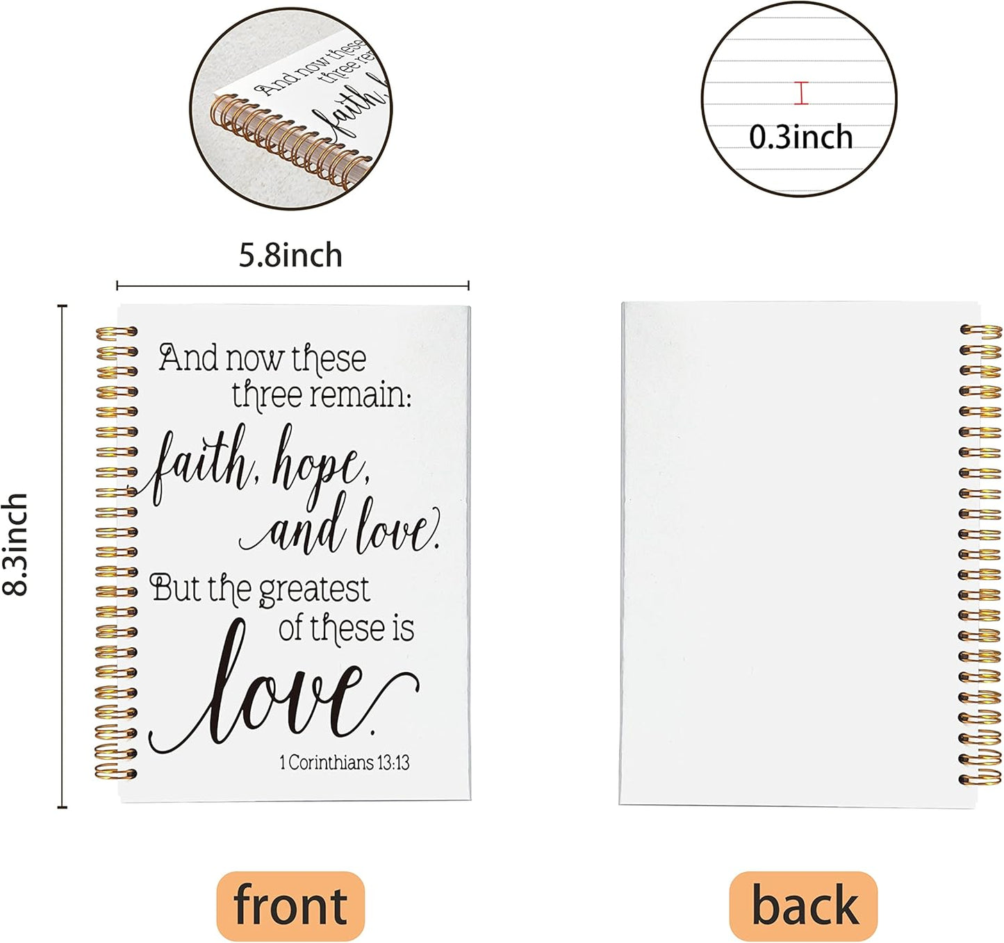 VNWEK Christian Bible Scripture 1 Corinthians 13:13 and Now These Three Remains Spiral Notebook Journal 5.5 x 8.3 inches,Christian Themed Lined Hardcover Spiral Notebook,Gifts for Women Teens Girls