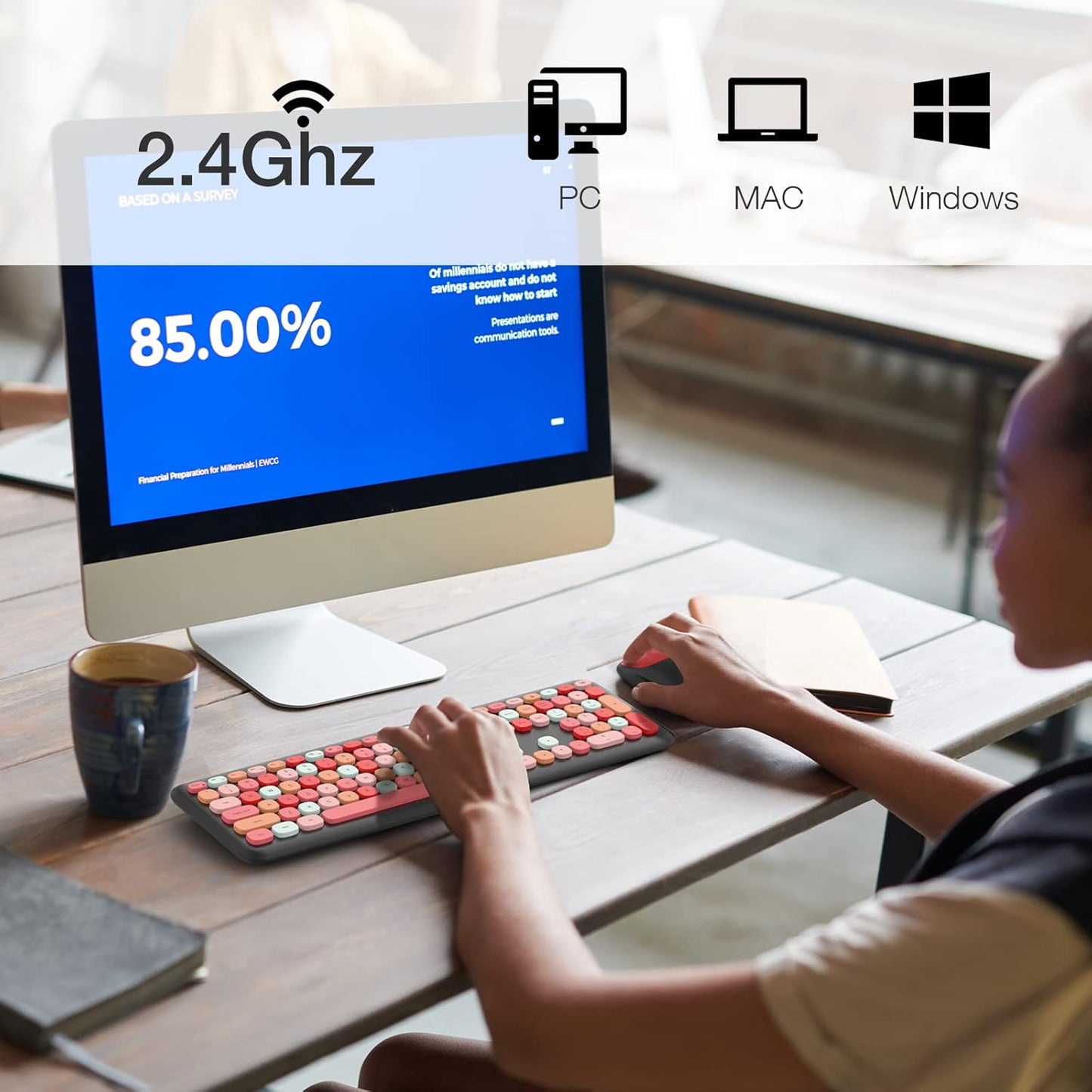 MOFII Wireless Keyboard and Mouse Combo Silent, Slim Compact 2.4G USB Full Size, Cute Keyboard 110 Keys for PC, Notebook, MacBook, Tablet, Laptop, Windows System