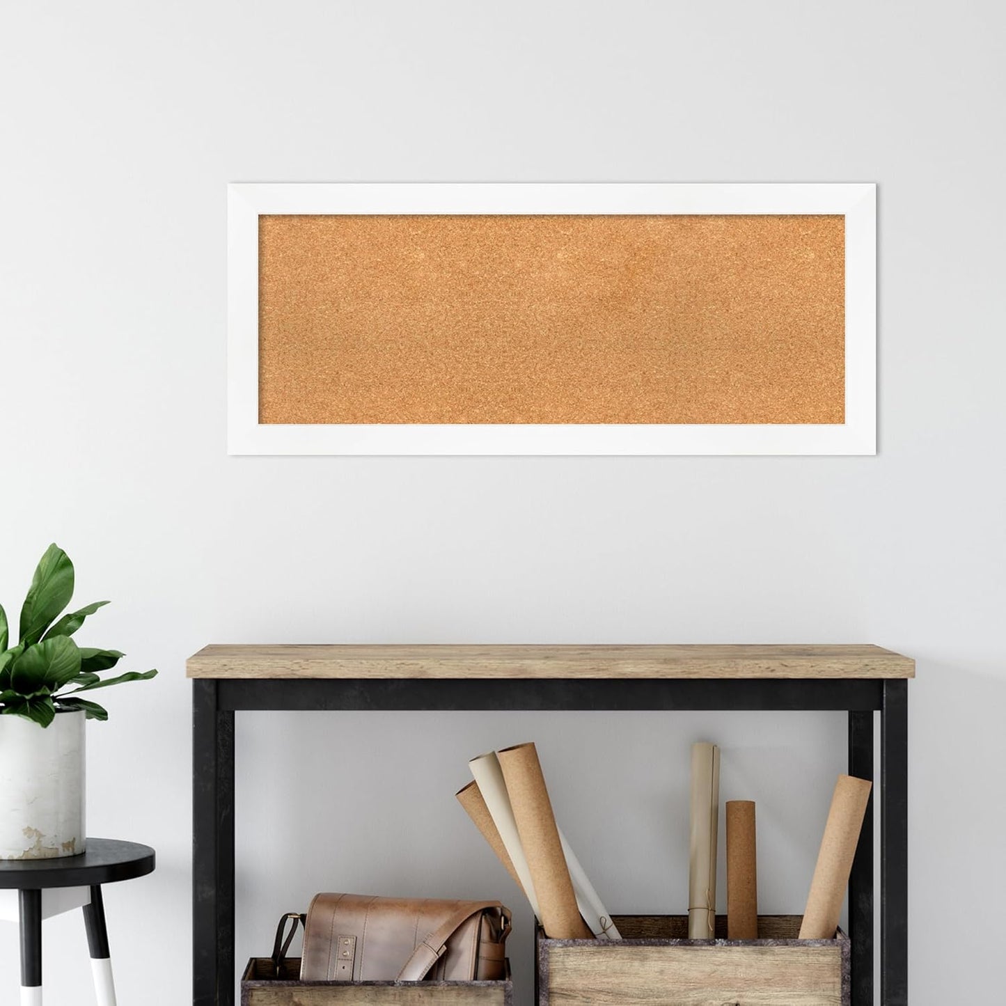 Amanti Art Natural Cork Board for Wall, 17x41 Vision Board with White Frame, Medium Corkboard Office Decor for Home Organization, Modern Corkboard Pinboard to Display Items for Home Organization in