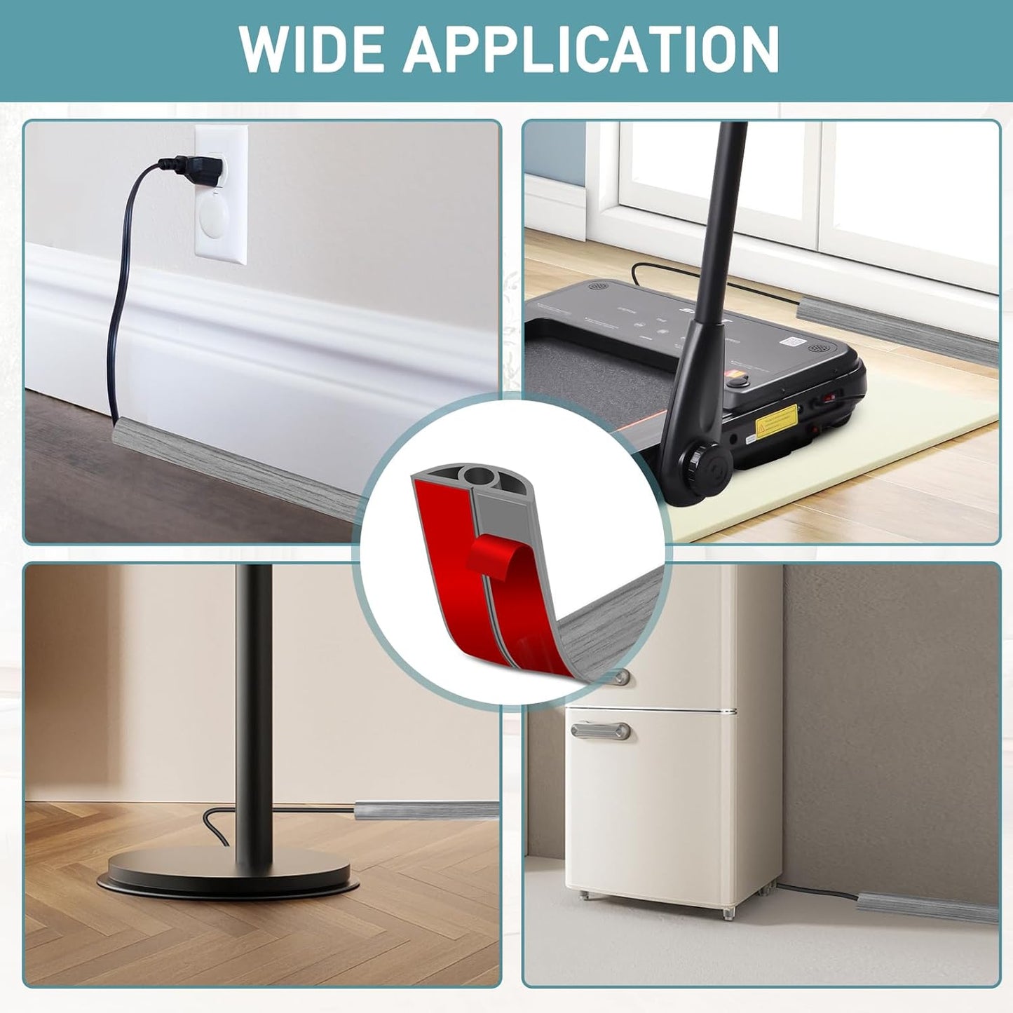 Floor Cord Cover Self Adhesive Cord Hider Floor Extension Cord Covers for Floor Power Cord Protector Cable Management Prevent Cable Trips Cable Cavity 0.32" W x 0.32" H (Light Grey Wood, 10Ft)