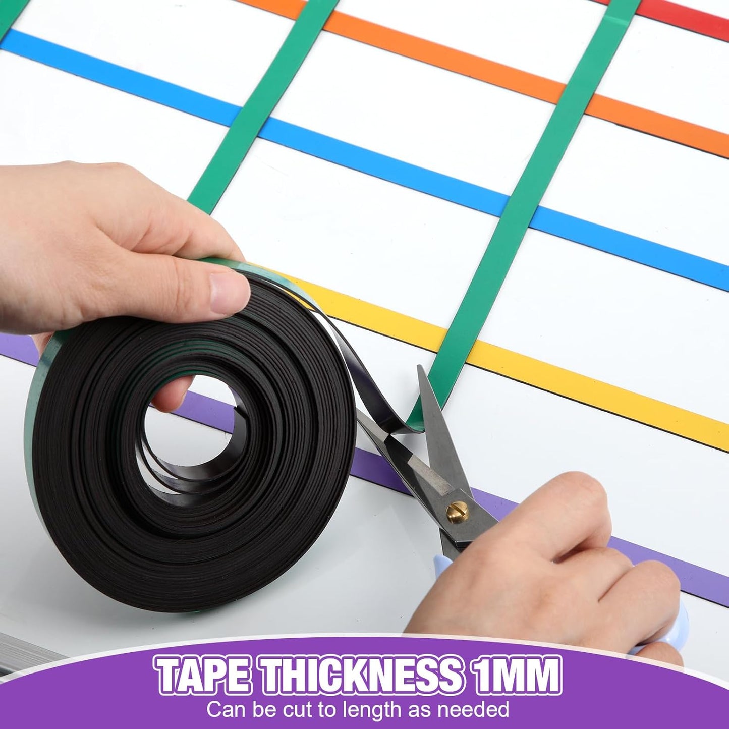 6 Rolls Magnetic Tape Roll Thin Strips, 33 ft Magnetic Whiteboard Graphic Decorative Tape Marking Line Magnet Board Dividers for Classroom Office Art Accessories (Mix Color,0.39 Inch)