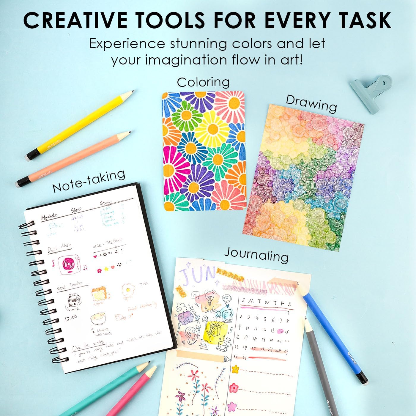 Grabie Erasable Gel Pens, 9 Colors Erasable Pens, Make Mistakes Disappear Colored Pens, Assorted Color Inks for Drawing Writing Planner,Gel Pens for Coloring