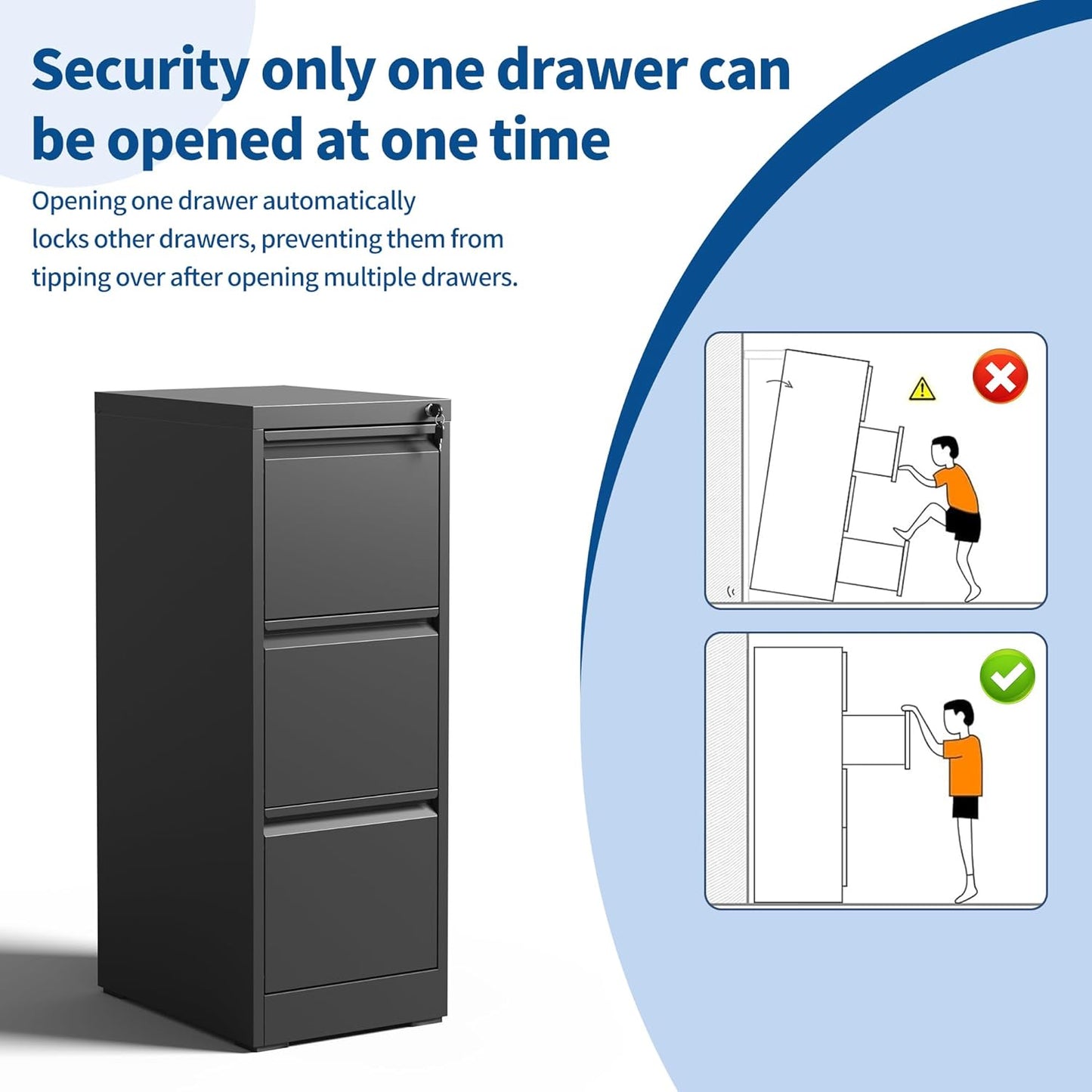 3-Drawer Locking Vertical File Cabinet, Metal Storage Cabinet for Office/Home – Secure Vertical Filing for Letter/Legal/A4/F4 Documents, Easy to Assemble Steel Cabinet, Black (Black, 3 Drawer-40 H)