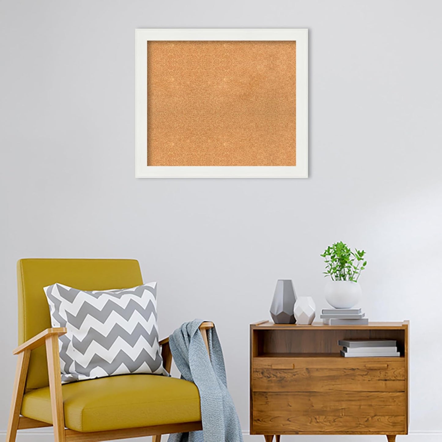 Amanti Art Natural Cork Board for Wall, 25x29 Vision Board with White Frame, Medium Corkboard Office Decor for Home Organization, Casual Corkboard Pinboard to Display Items for Home Organization in