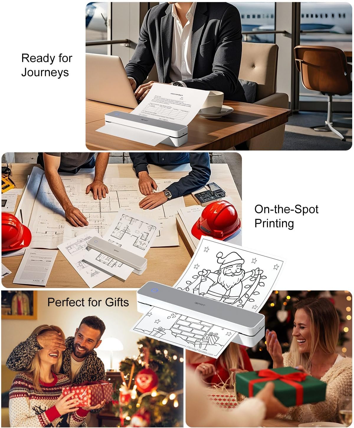 iDPRT Inkless Portable Printer for Travel, 300DPI Wireless Thermal Printer Support 8.5 x 11 Inch US Letter, A4, Small Bluetooth Printers Compatible with iOS, Android Laptop for Office Car Home, Grey