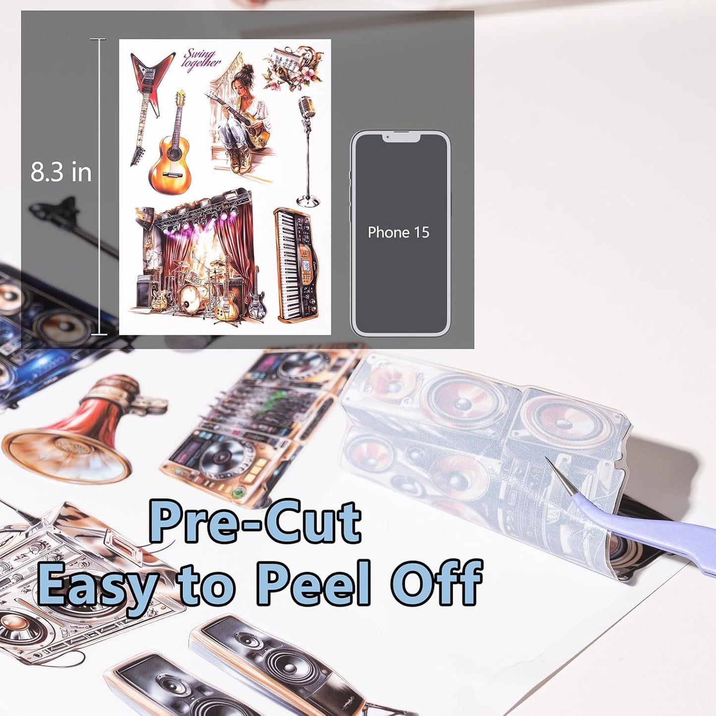 YagCu Journal Sticker Book, Music Life Scrapbook Stickers, Junk Journal Supplies, Pre-Cut Aesthetic Scrapbooking and Journaling for Women, Decorative Ephemera Bullet Planner DIY Arts