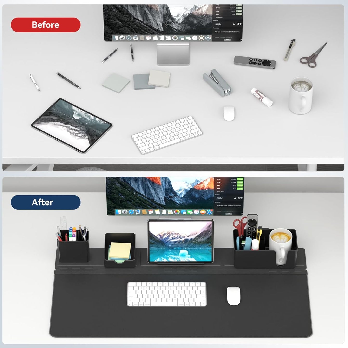 KDD Desk Pad and Magnetic Organizer Set - 5 in 1 Large Mouse Mat with Phone Stand, Cup Holder, Pen Holder, Storage Box & Card Case, Multifunction DIY Desktop Storage Accessories for Office and Home