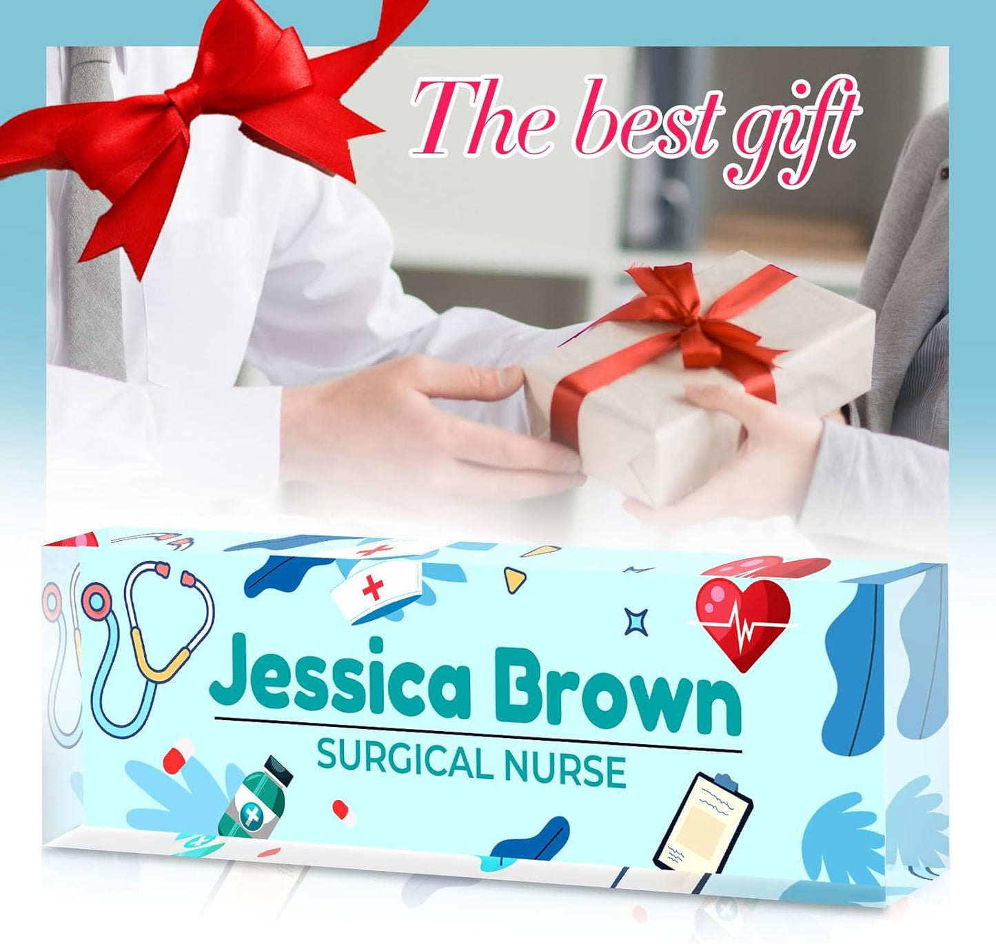 Personalized Name Plate for Desk -Nurse Day Gifts -Custom Name Plates for Woman -Acrylic Office Decor Appreciation Gifts for Nurse Practitioner Doctor(Pastel Blue)